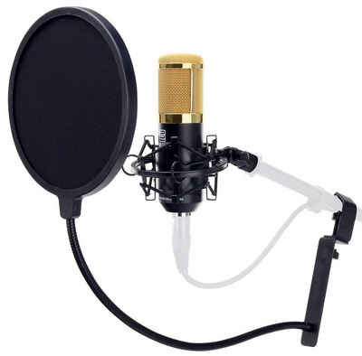 Pronomic Mikrofon CM-100 Studio Großmembranmikrofon (Popkiller-Set, 5-tlg), Kondensator Mic inkl. Mikrofonspinne & Popschutz