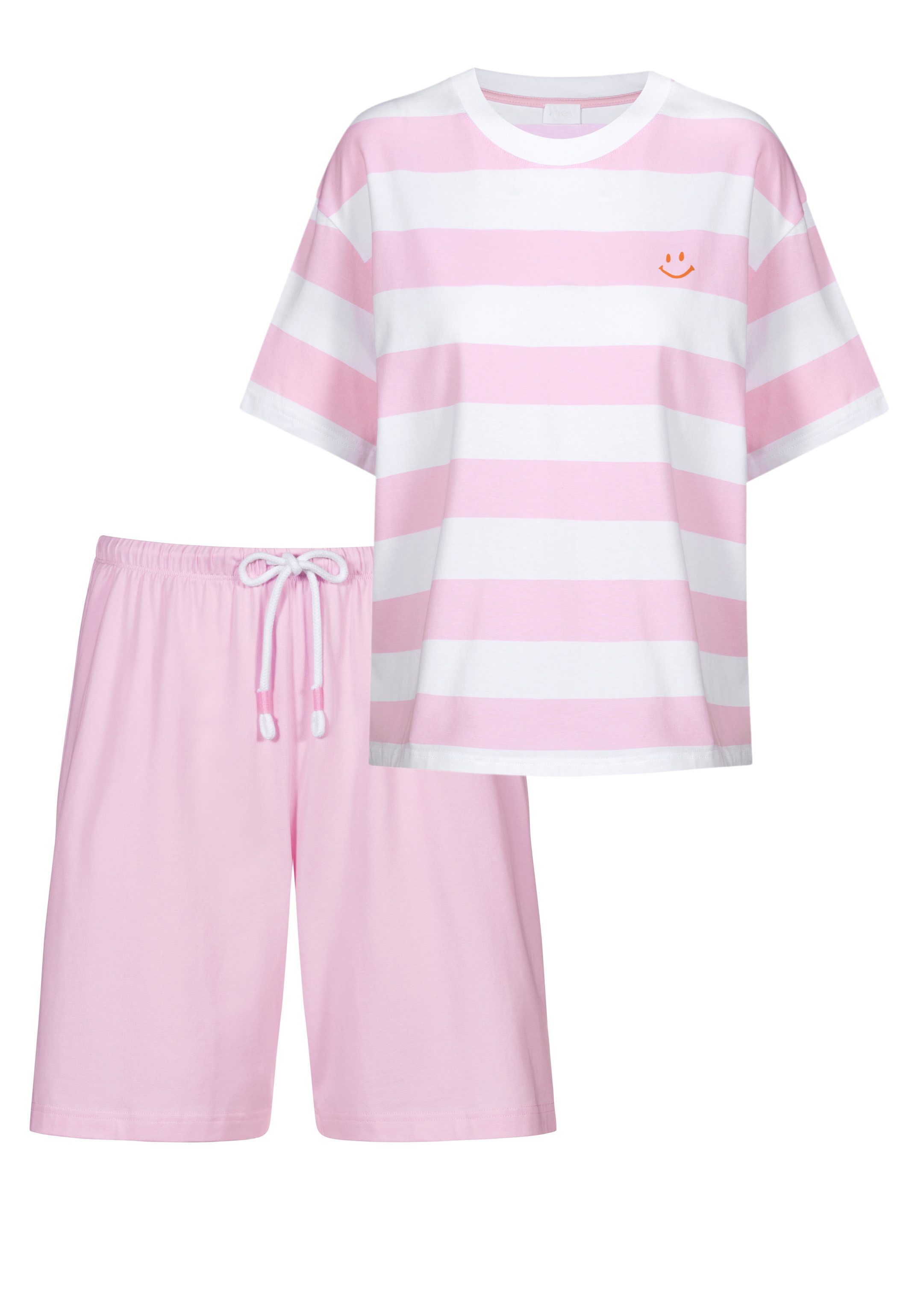 Mey Pyjama Streaked Lines (Set, 2 tlg) Schlafanzug - Baumwolle - Atmungsaktiv - Shorts mit Bindeband