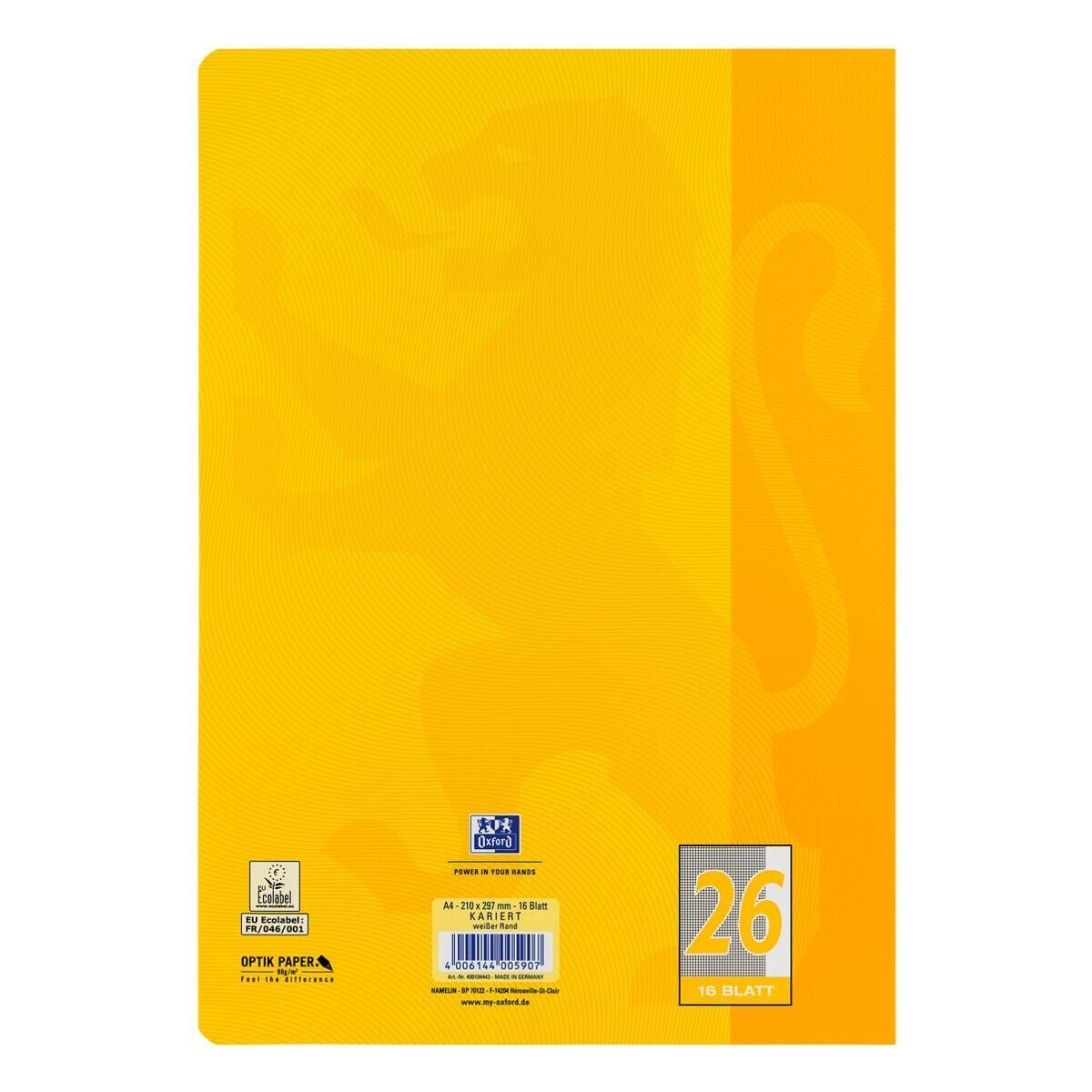 Außenrand, Touch, gelb Blatt Schulheft Veredelung OXFORD A4, 16 ungelocht, / kariert (Lineatur 26),
