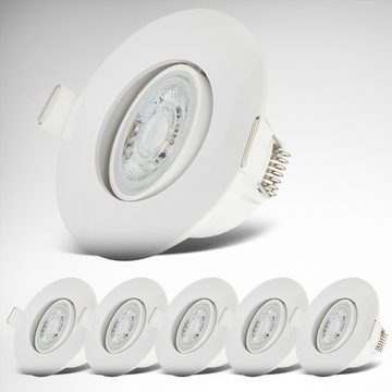 B.K.Licht LED Einbauleuchte LED Bad Einbauleuchten IP65 6er-Set Schwenkbar, LED fest integriert, Warmweiß, Kunststoff Weiß inkl. 6 x LED-Platine 4,9W 480Lm 3.000K