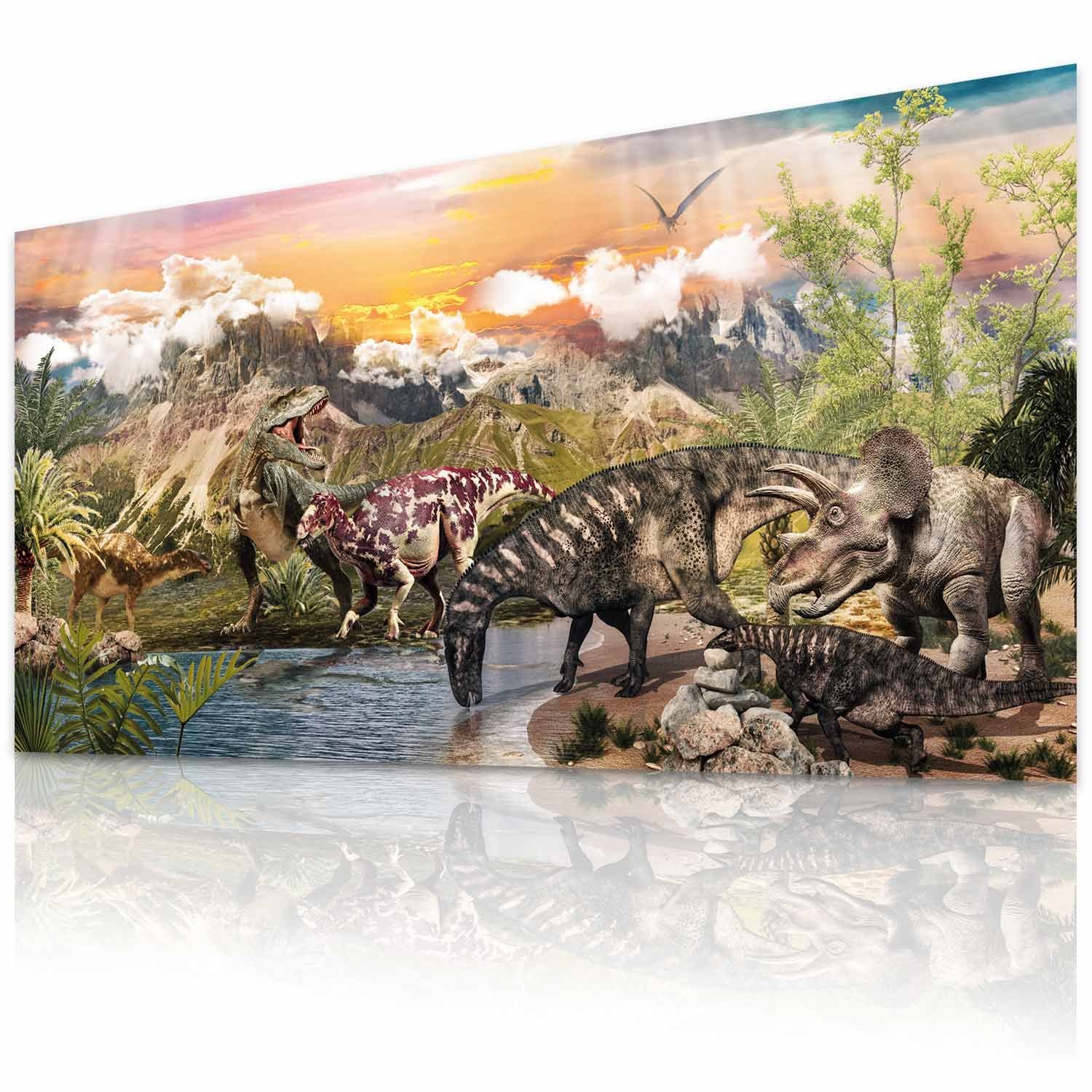 Goods+Gadgets Poster Dinosaurier Kunstdruck, Seenlandschaft (Dino XXL Wandbild), Kinderzimmer Deko
