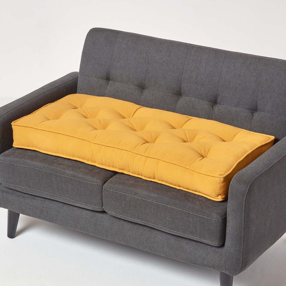Homescapes Sitzkissen Sitzauflage für Zweisitzer-Sofa 100 x 48cm dickes Sitzkissen senfgelb
