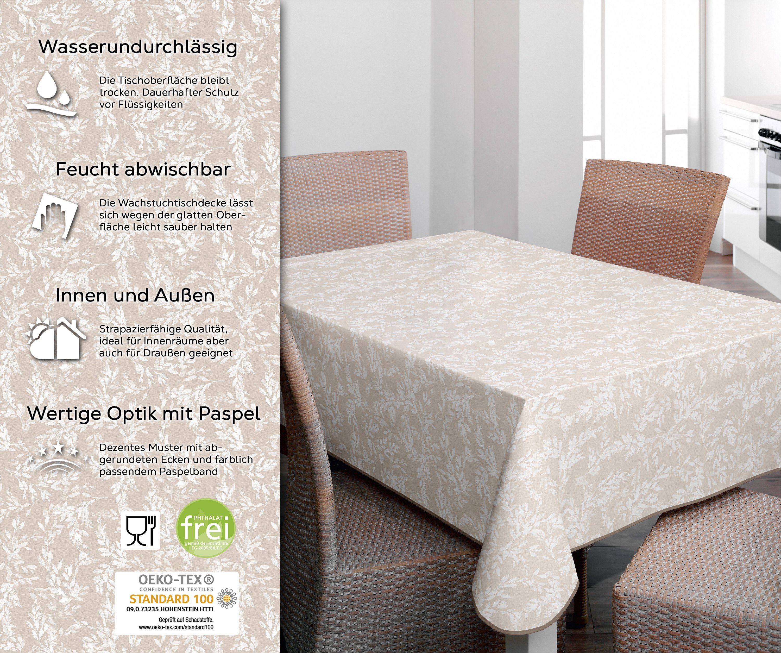 Beautex Tischdecke Wachstuch Tischdecke abwischbar rutschfest mit Paspelban günstig online kaufen
