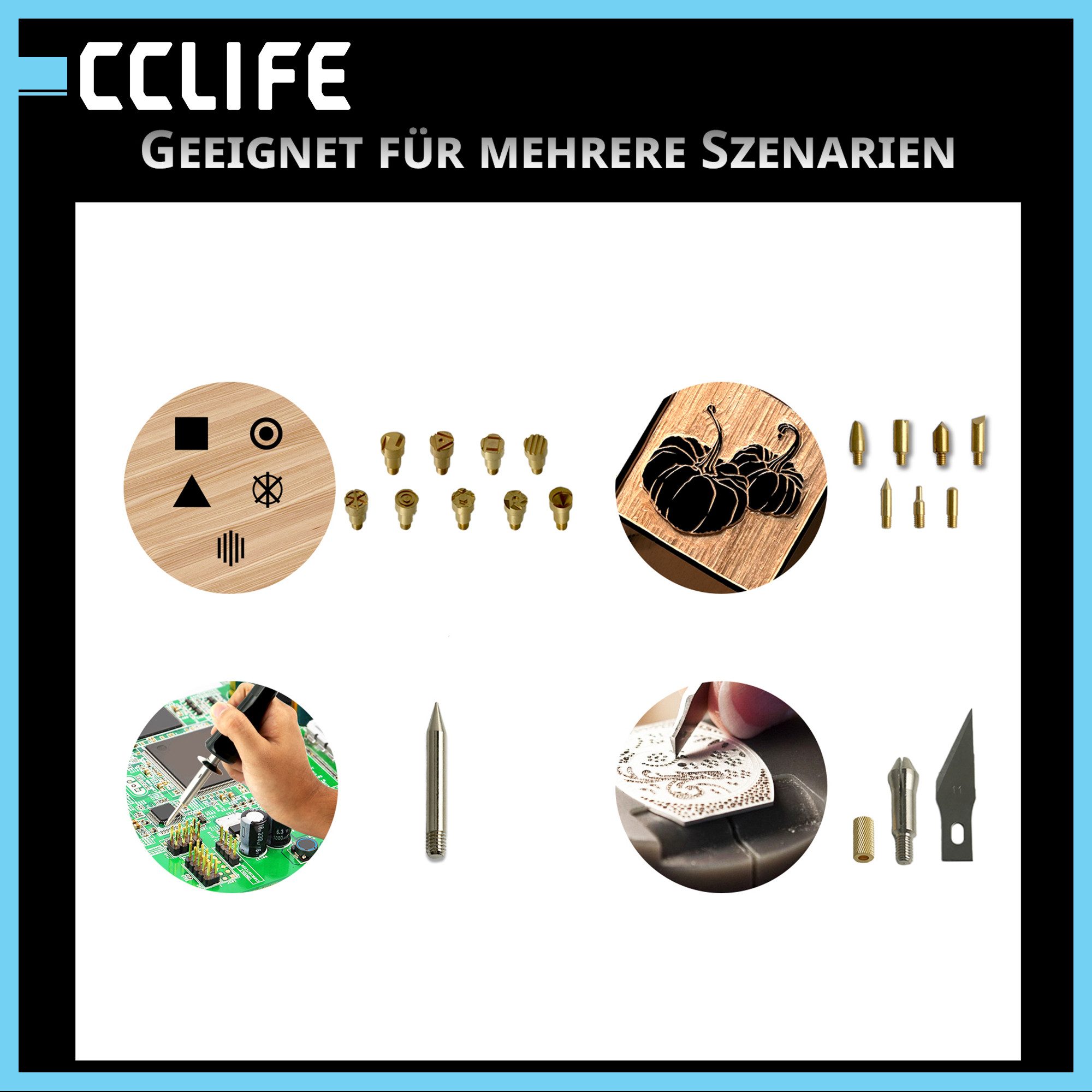 CCLIFE Lötpistole CCLIFE Brandmalset fuer Holz 30W mit 22 Spitzen Brandmalkolben Set