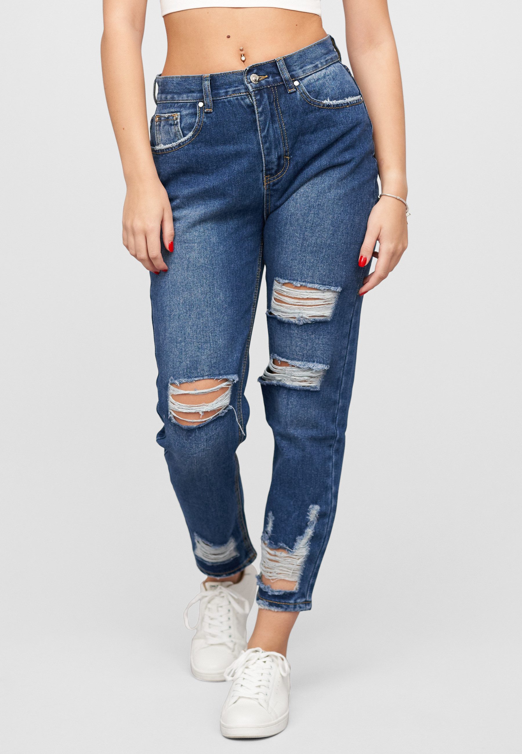 CLOUD 5IVE Bequeme Jeans CLOUD 5IVE High-Waist Boyfriend Destroyed Jeans Hose 5-Pockets