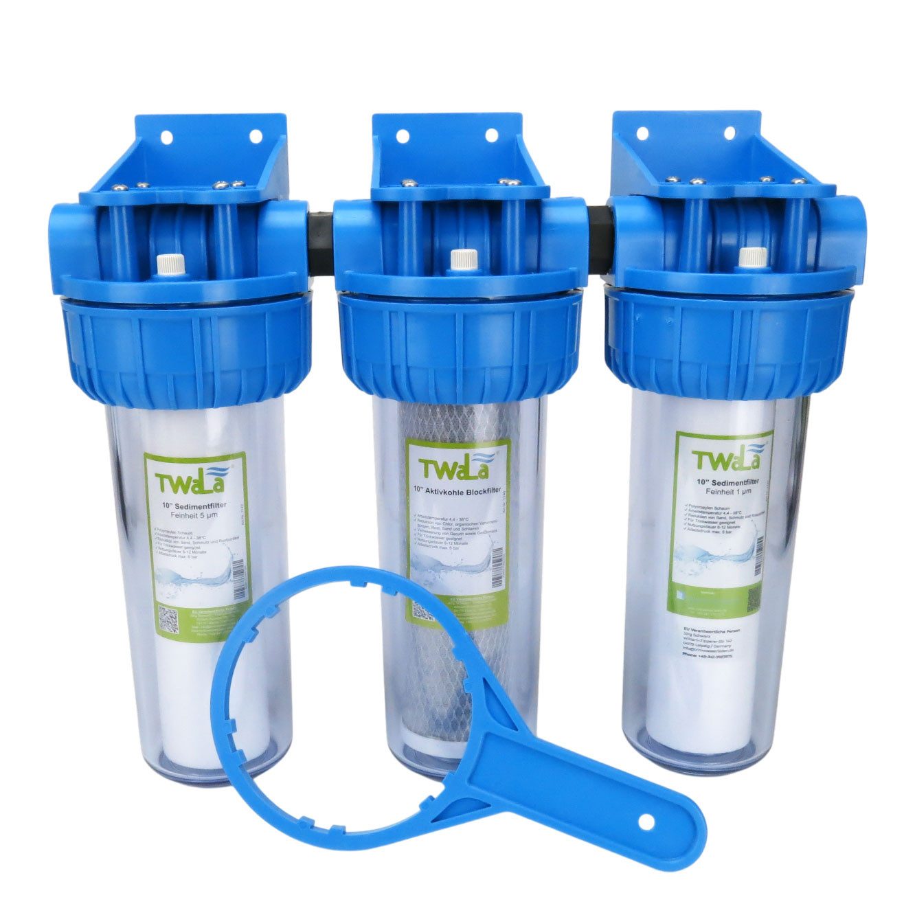 Trinkwasserladen Filtereinsatz, 3-Stufen Hauswasserwerk Gehäuse 3/4" mit Patronen
