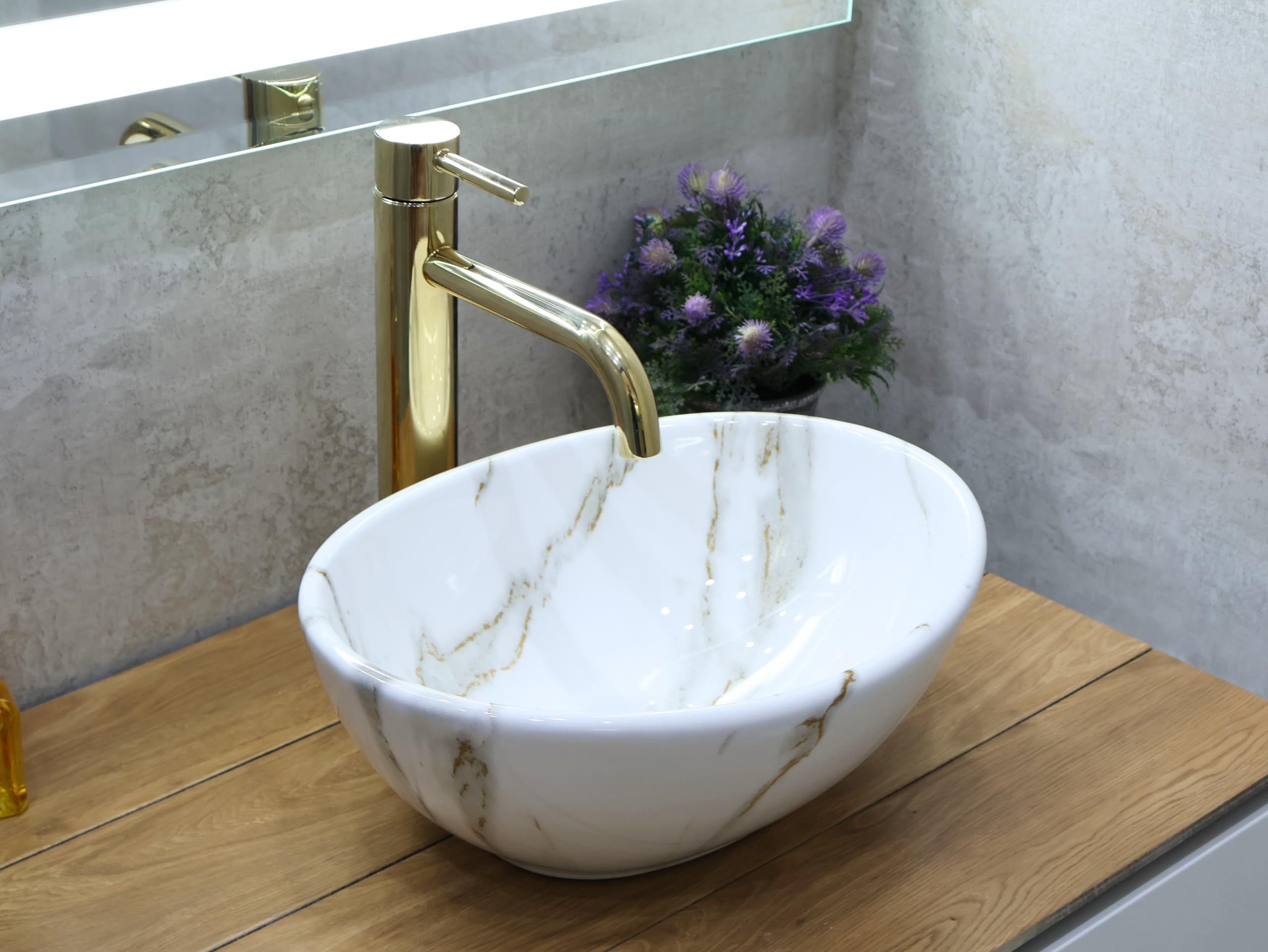 GTM Design Aufsatzwaschbecken Modern Waschbecken ohne Hahnloch Elegant Aufsatzwaschbecken Oval