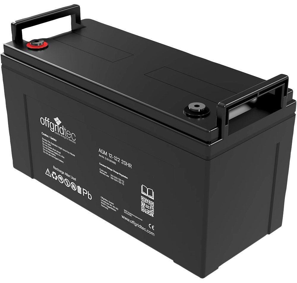 offgridtec AGM Solarbatterie Solarakkus 122000 Schraubbare V, 1 M8-Terminals mAh (12 St)