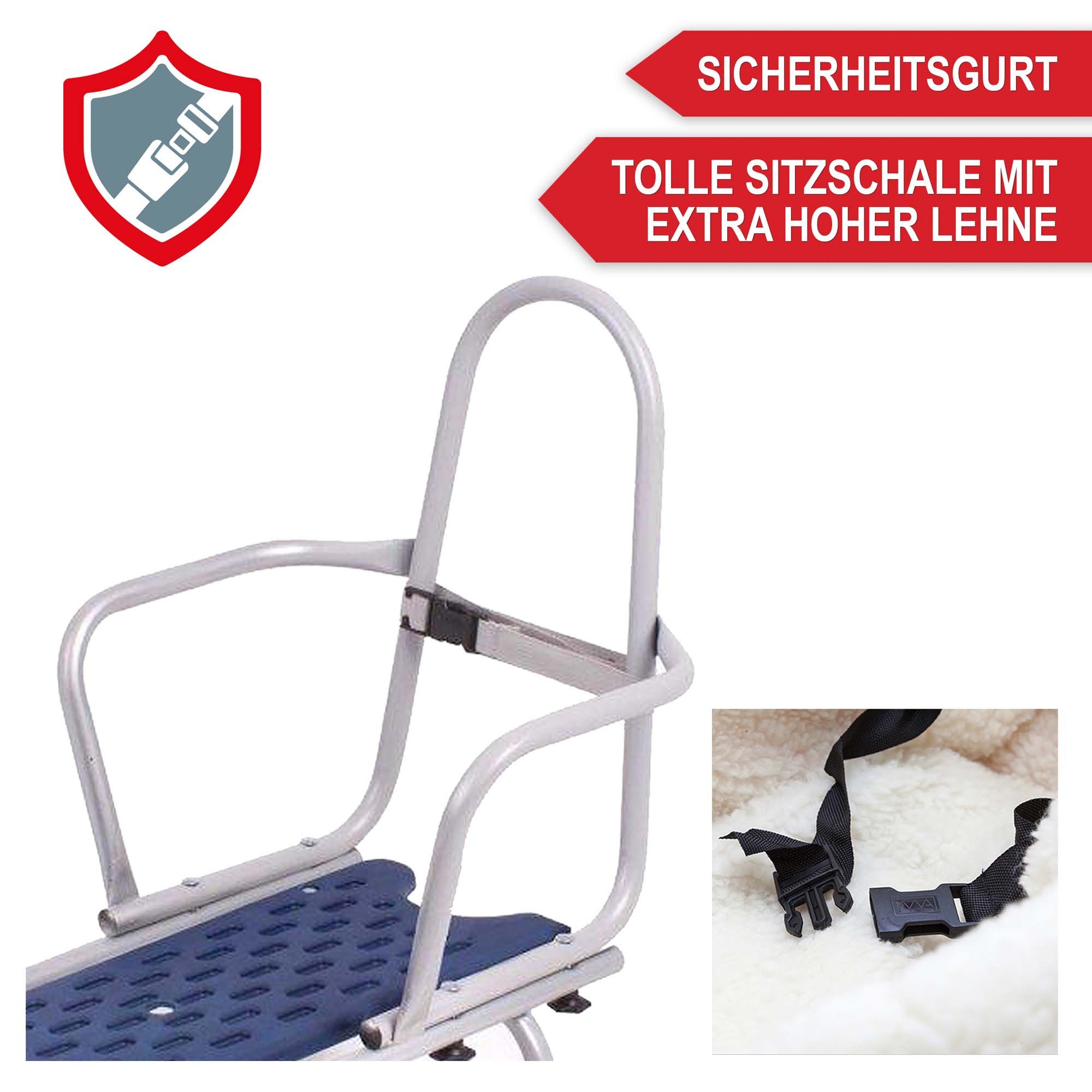 Onbest Schlitten Metallschlitten mit Fußsack Rückenlehne Zugleine, 120 kg, höhenvestellbar, Stahlgestell, Schiebegriff