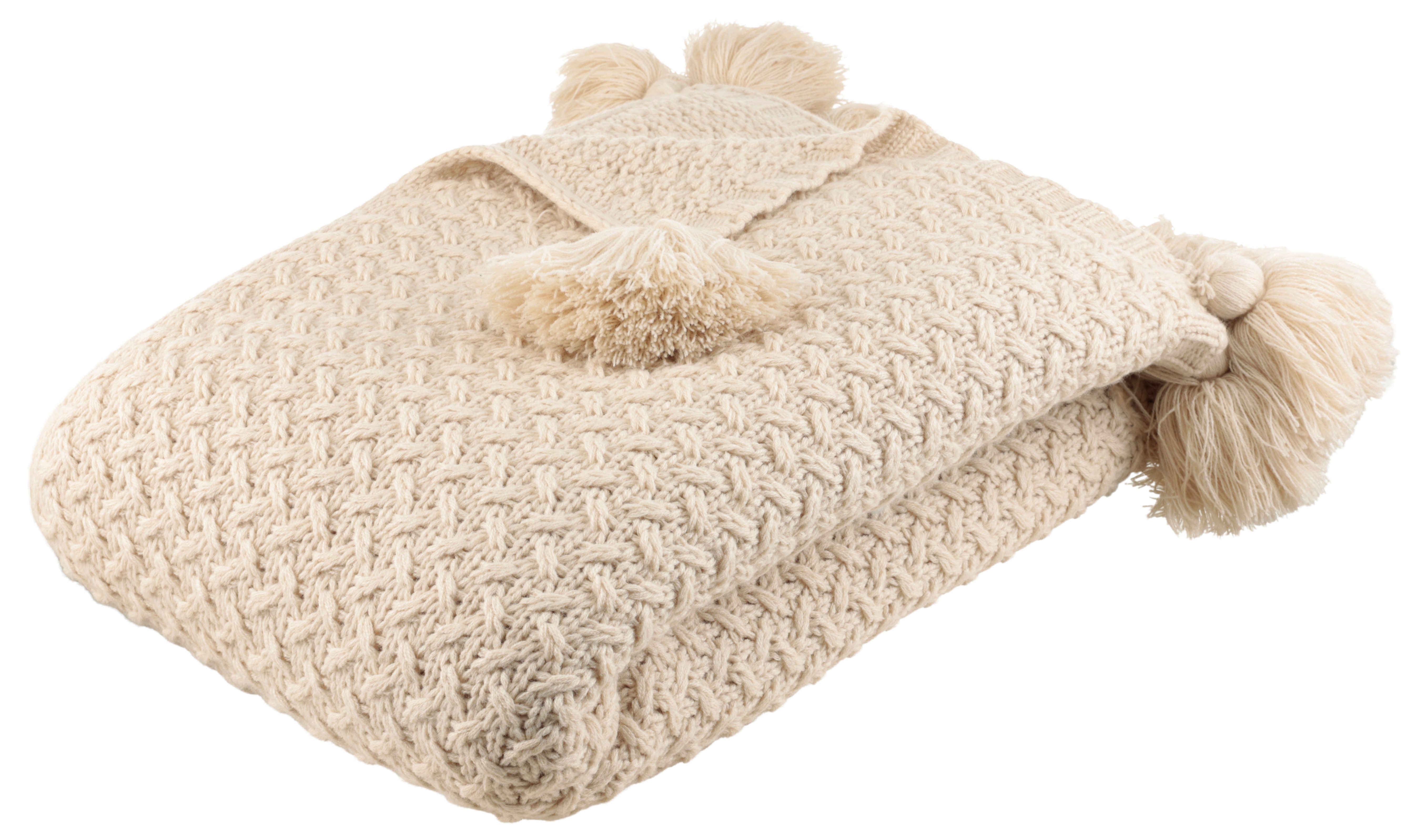 Wohndecke Gelsa, LeGer Home by Lena Gercke, Strickoptik mit Tasseln, modern und weich, Wohndecke, Plaid, Überwurf