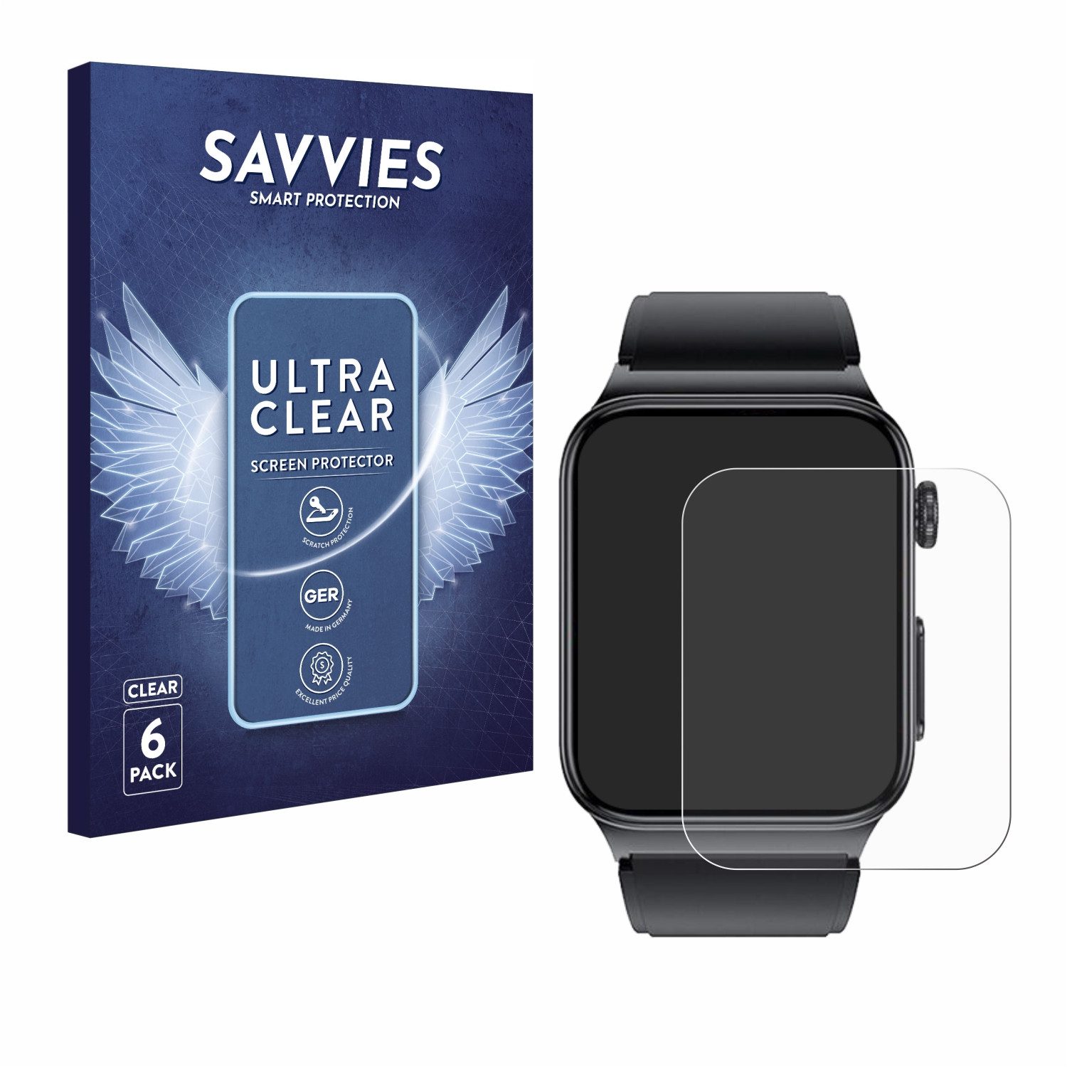 Savvies Displayschutzfolie Schutzfolie für Douself Smartwatch 1.85", 6 Stück, Displayschutz Schutz Folie Klar Transparent