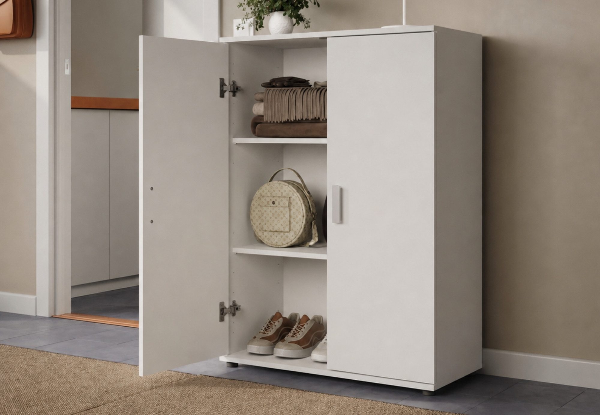 Home Collective Mehrzweckschrank Sideboard Highboard mit 2 Türen und Einlegeböden, Made in Germany Schuhschrank, Kommode weiß, 75 x 104 x 35 cm