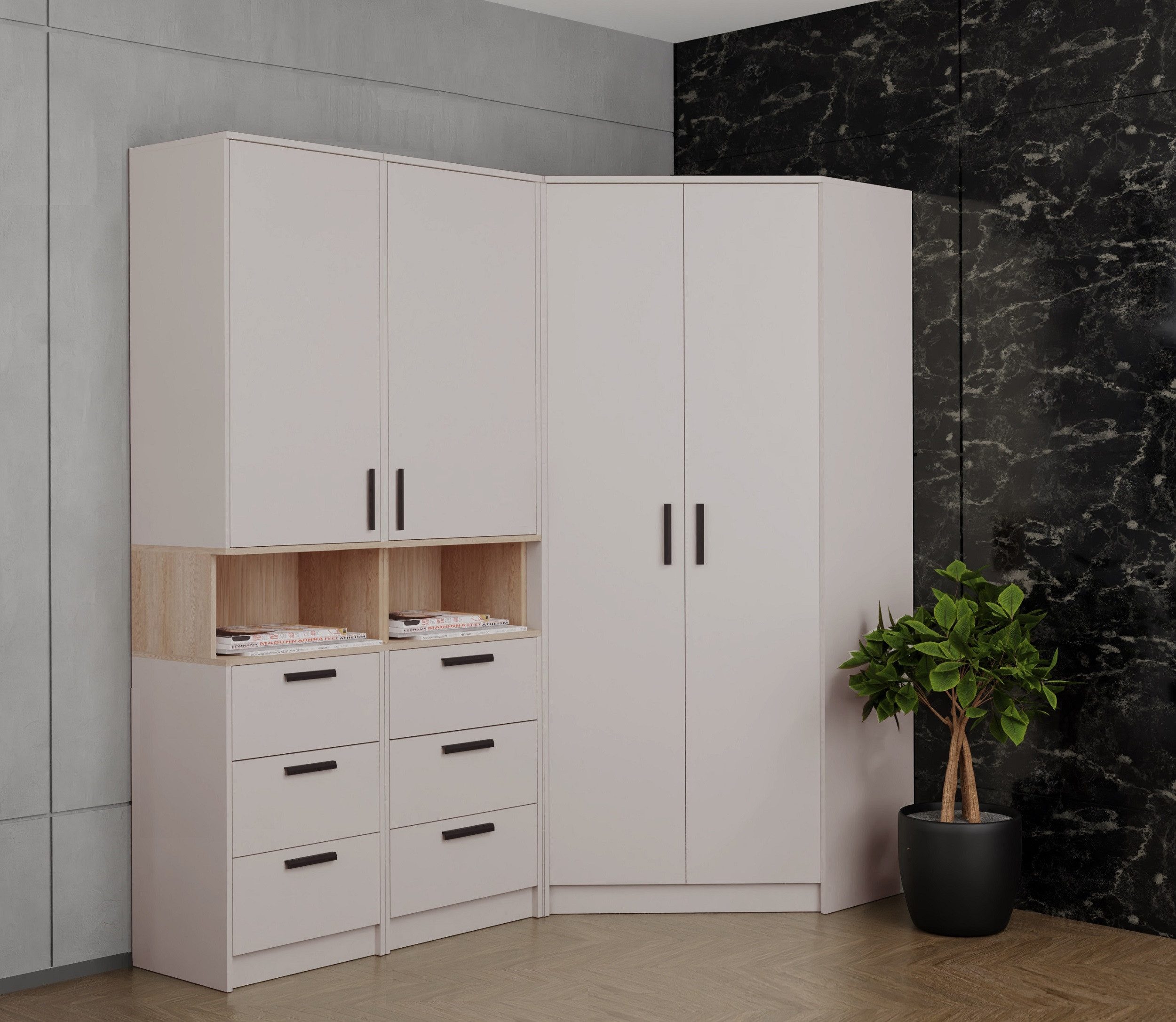 Marmex Möbel Mehrzweckschrank-Set Grant Set 17 C, (3-St., 2 Regale, 1 Eckschrank), Türen mit Soft-Close-System