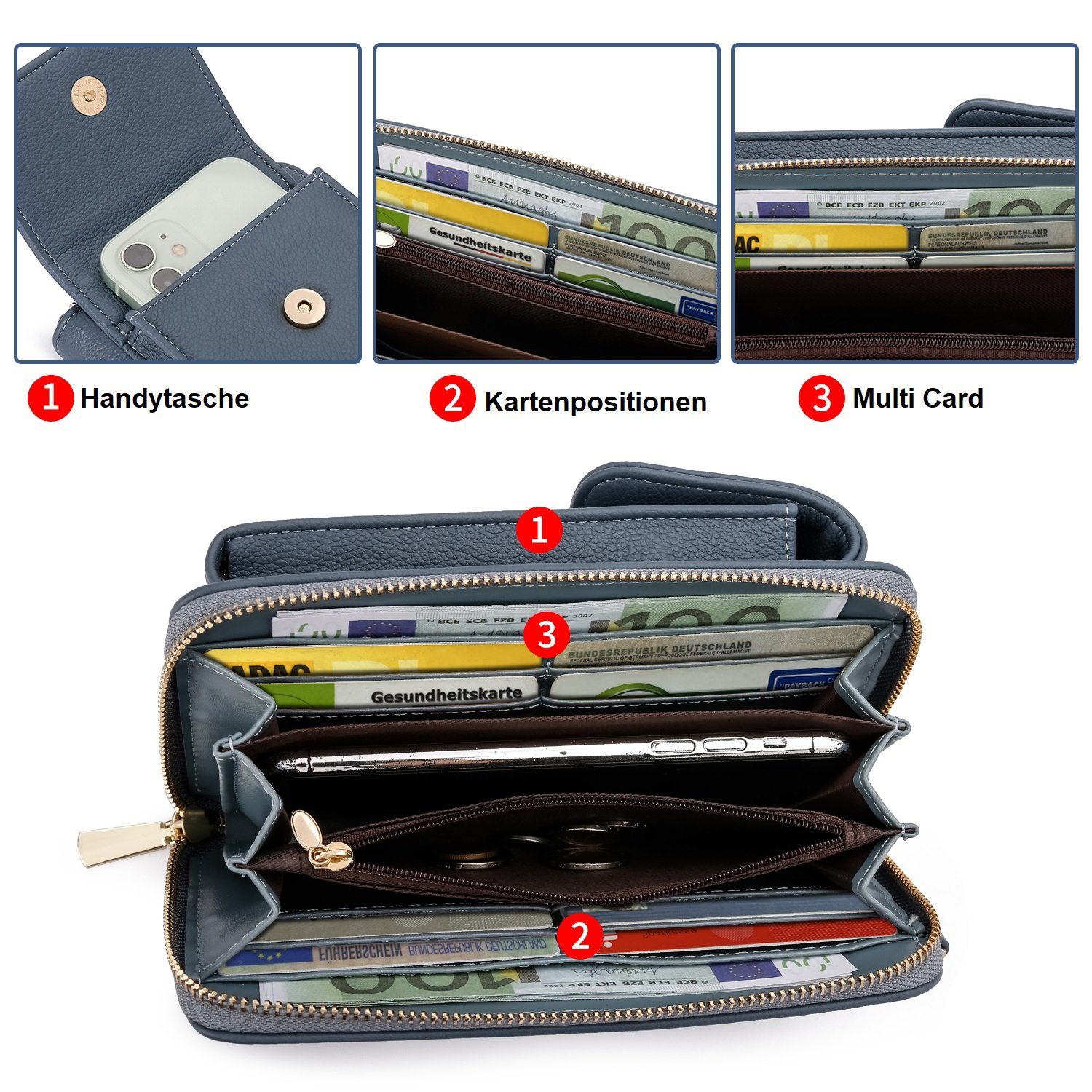 Frentree Schultertasche Damen Cross-Body Handtasche mit Handyfach und Portemonnaie, Umhängetasche mit vielen Fächern