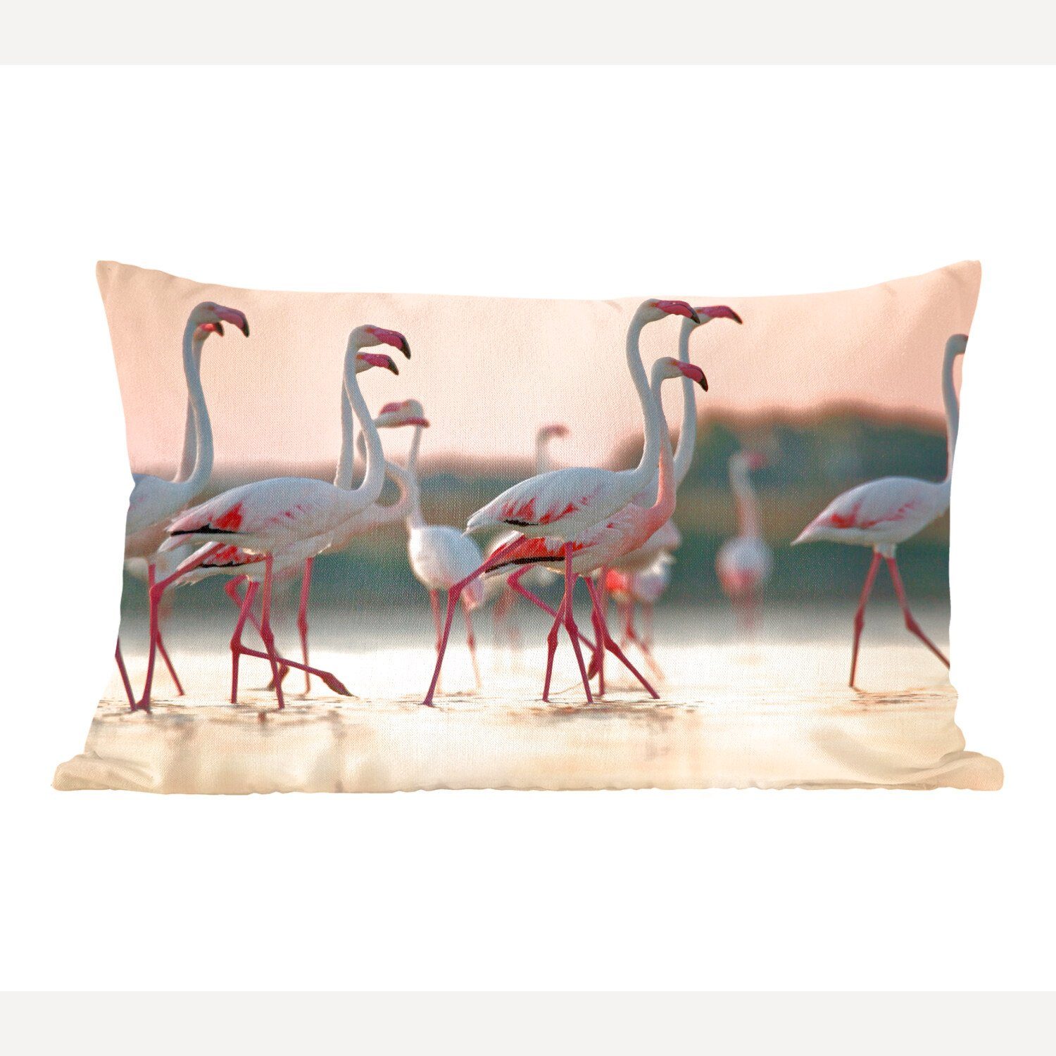 Flamingos mit Sonnenuntergang Gruppe Füllung, Schlafzimmer Wohzimmer Dekokissen bei in Zierkissen, von Dekokissen Italien, Dekoration, MuchoWow