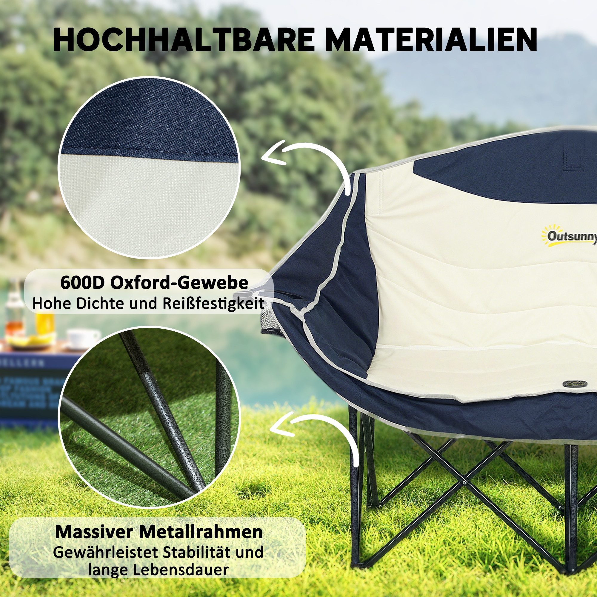 Outsunny Campingstuhl Klappstuhl robust leicht gepolstert Angelstuhl Gartenstuhl (Faltstuhl, 1 St), für Garten Camping Strand – Bild 5 von 5