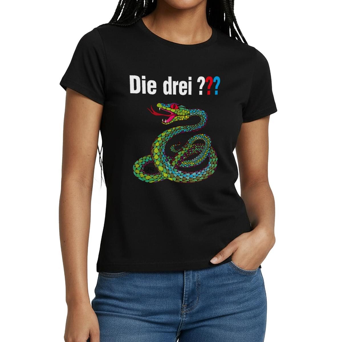 Spreadshirt T-Shirt Die Drei Fragezeichen und die singende Schlange Frauen T-Shirt (1-tlg)