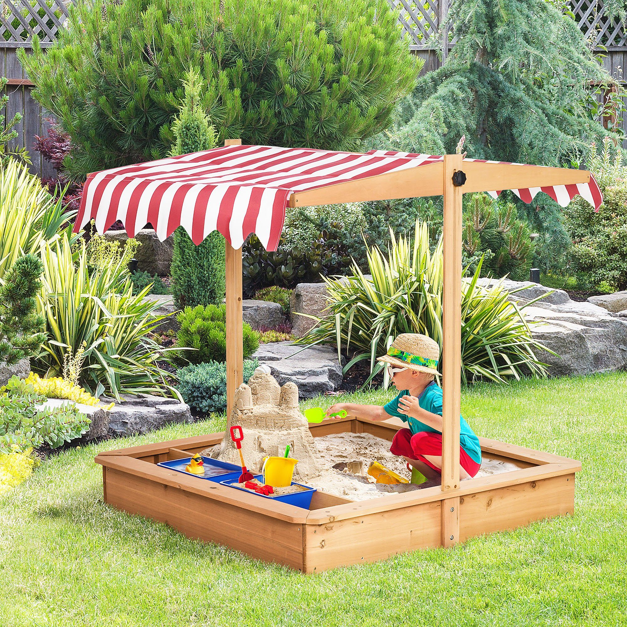 Outsunny Sandkasten mit Abdeckung Dach, (Sandmuschel, günstig online kaufen