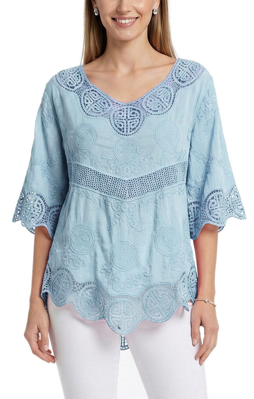 dy_mode Tunika Damen Tunika 3/4 Arm mit Spitze – Leichte Baumwoll Bluse für günstig online kaufen