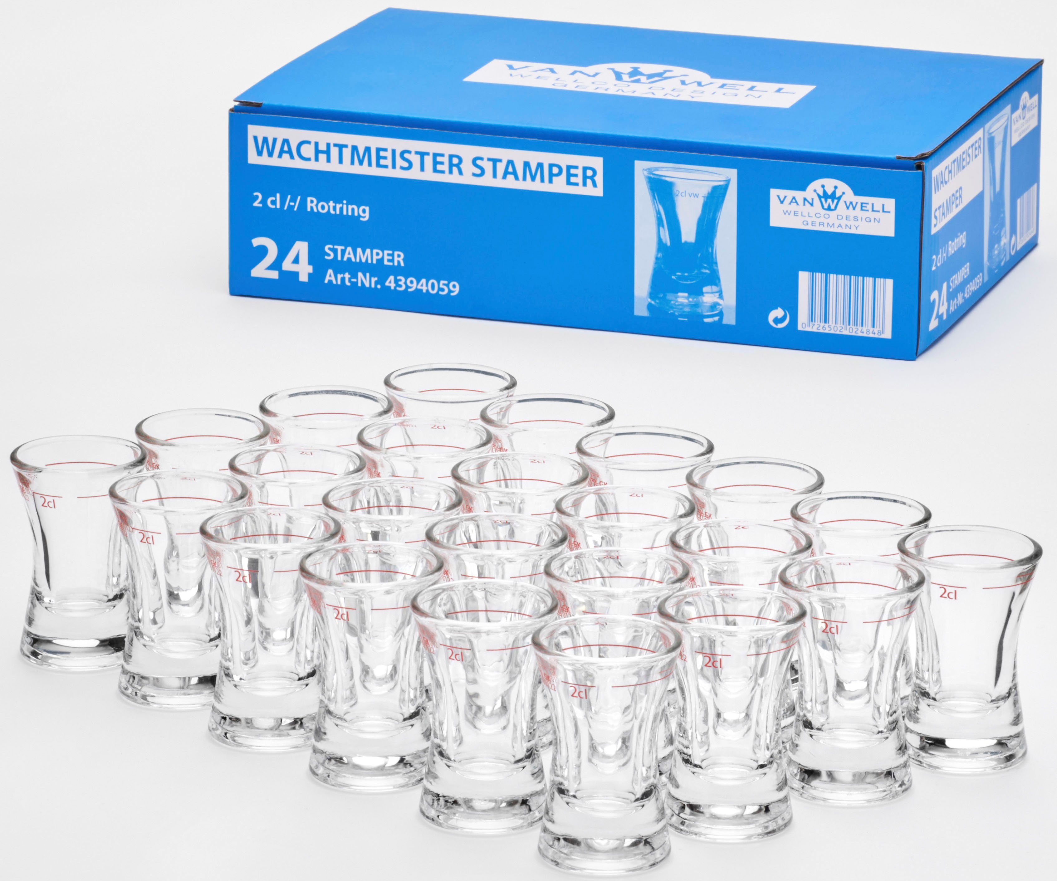 van Well Schnapsglas Wachtmeister Rotring, 24-tlg., Glas, 0,2 L, geeicht, Spülmaschinengeeignet, Gastronomiequalität, 24-tlg.