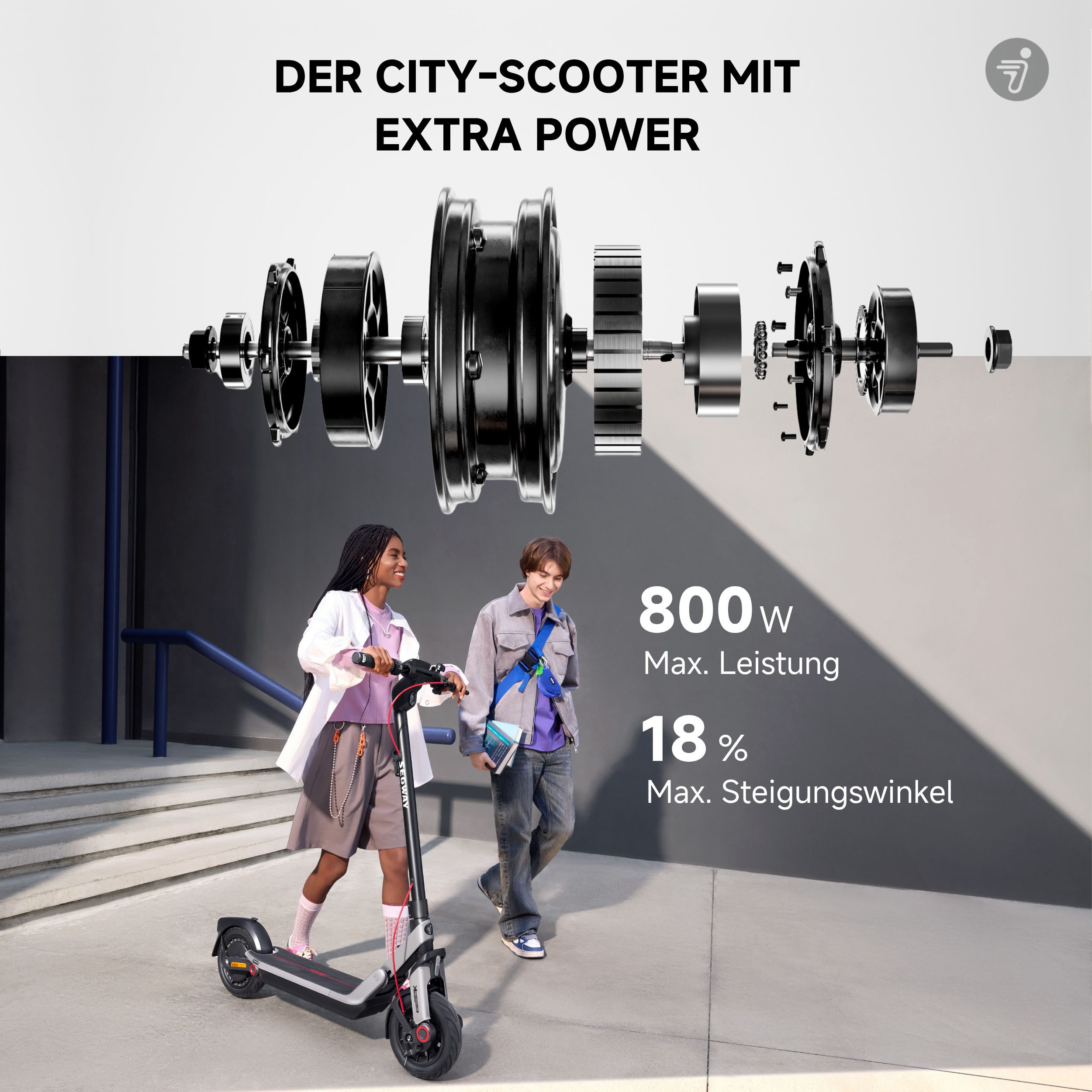 Segway E-Scooter E3 Pro D, 20 km/h, (Ninebot E-Scooter), Schlauchlose selbstabdichtende Reifen