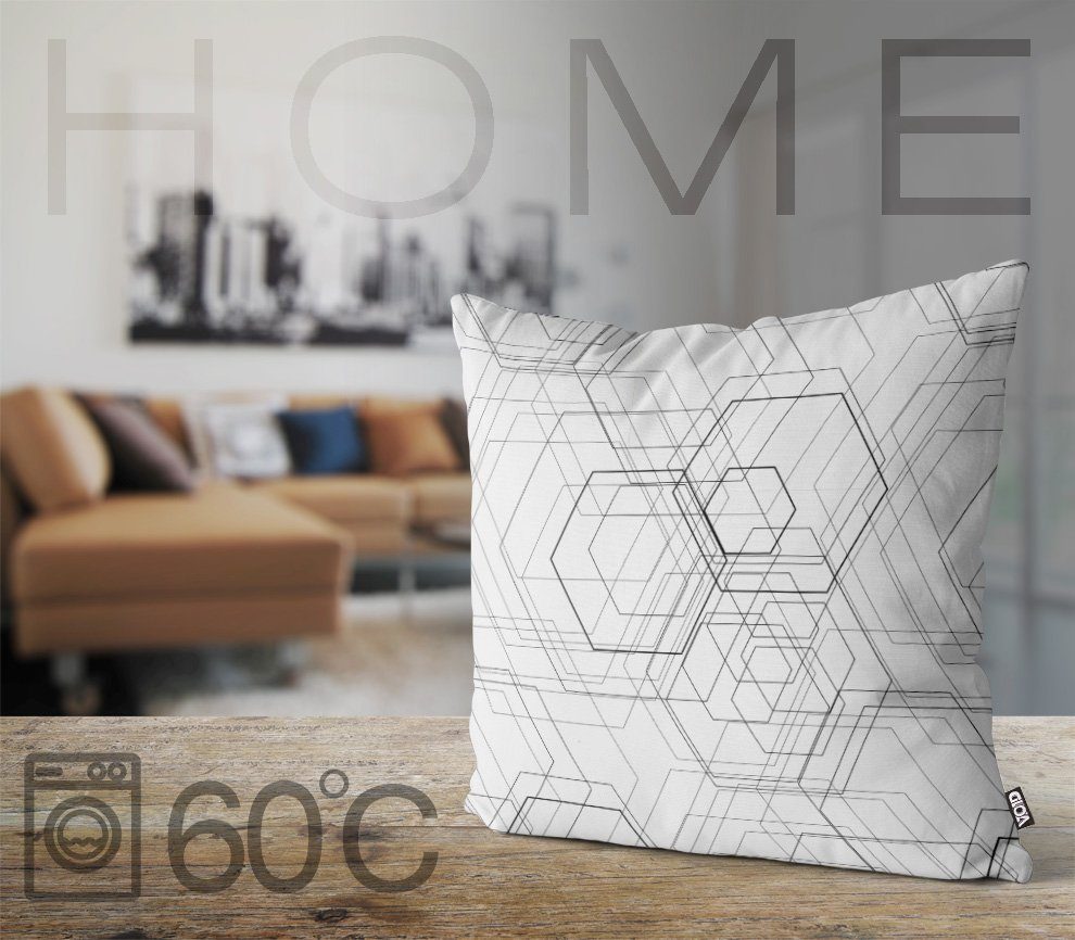 VOID Küche Sechseck Elemente cell Sofa-Kissen abstrakt stylisch Wohnzimmer technologie Grafik Kissenbezug, Kunst modisch modern Chip Waben modular geometrisch (1 Stück),
