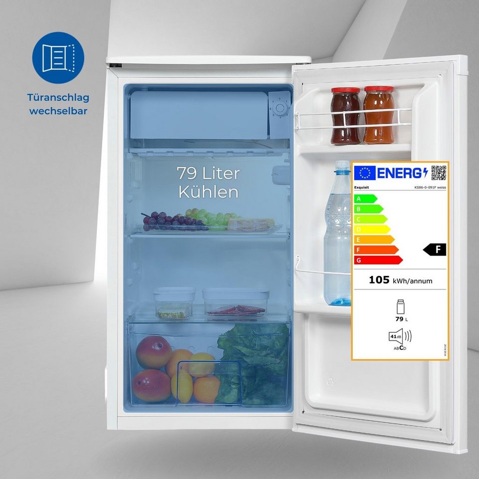 exquisit Kühlschrank KS86-0-091F, 84.5 cm hoch, 45 cm breit, 79 Liter  Nutzinhalt, Eisfach, LED-Beleuchtung