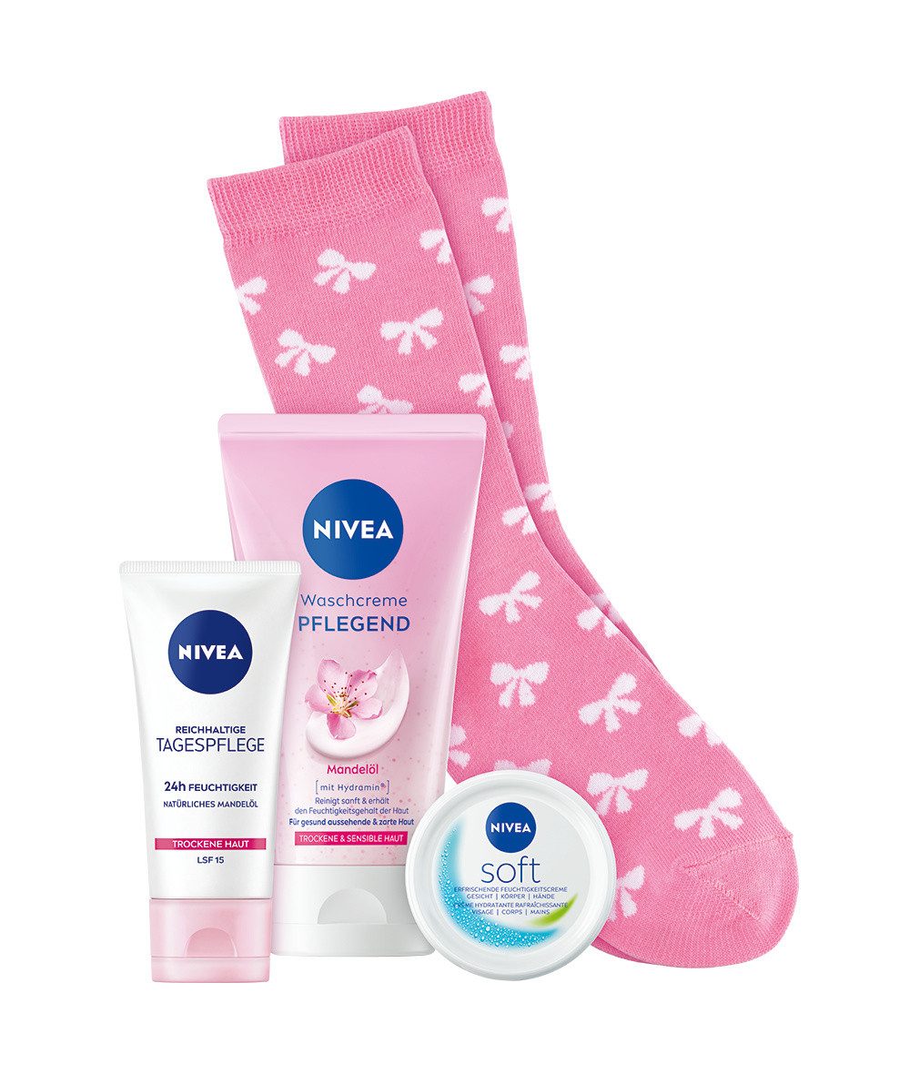 Nivea Hautpflege-Set Girls Stuff 2025 (Skincare Love) Set, 4-tlg., Pflege & Reinigung für Gesicht und Körper