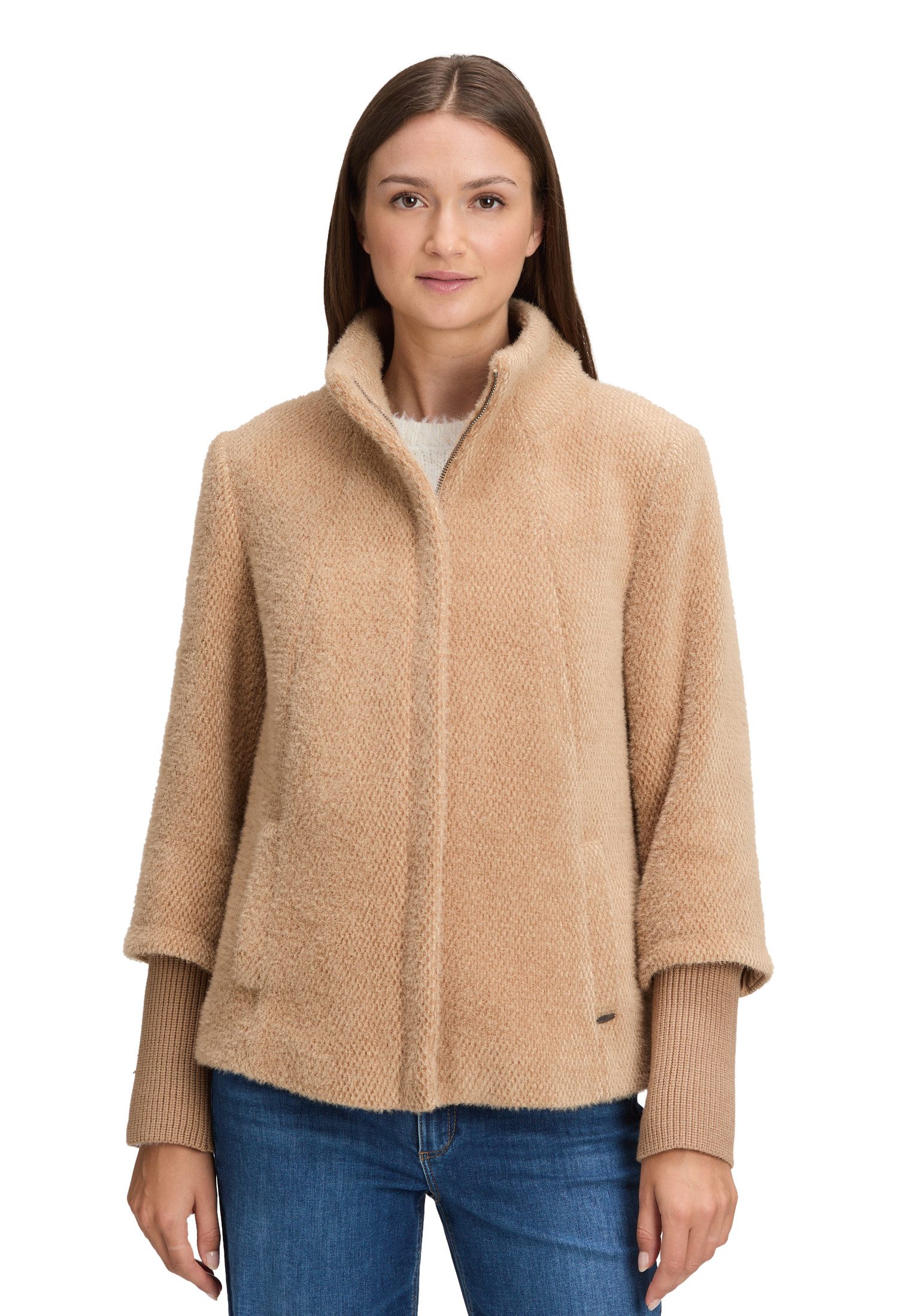 Betty&Co Fellimitatjacke Damen Kuscheljacke mit Rippbündchen günstig online kaufen