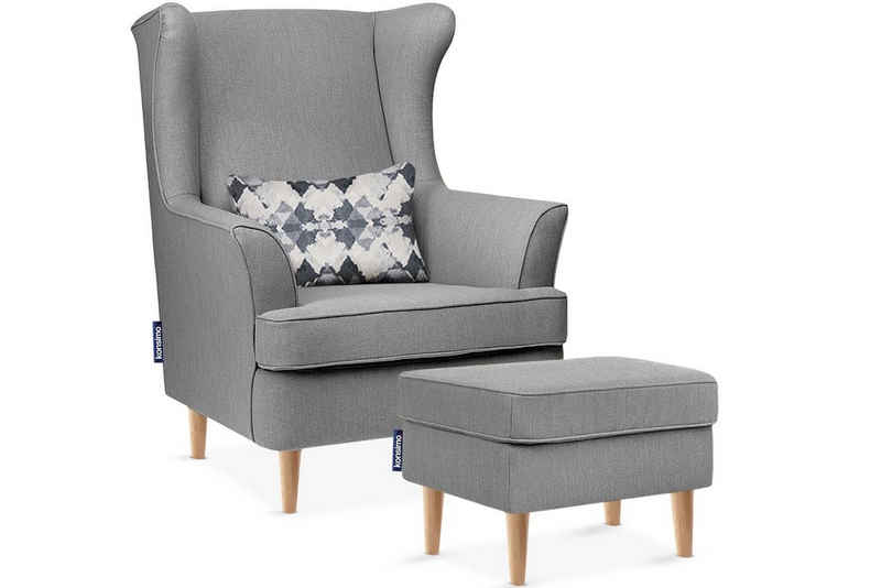 Konsimo Кресла STRALIS Кресла mit Hocker, zeitloses Design, hohe Füße, inklusive dekorativem Kissen