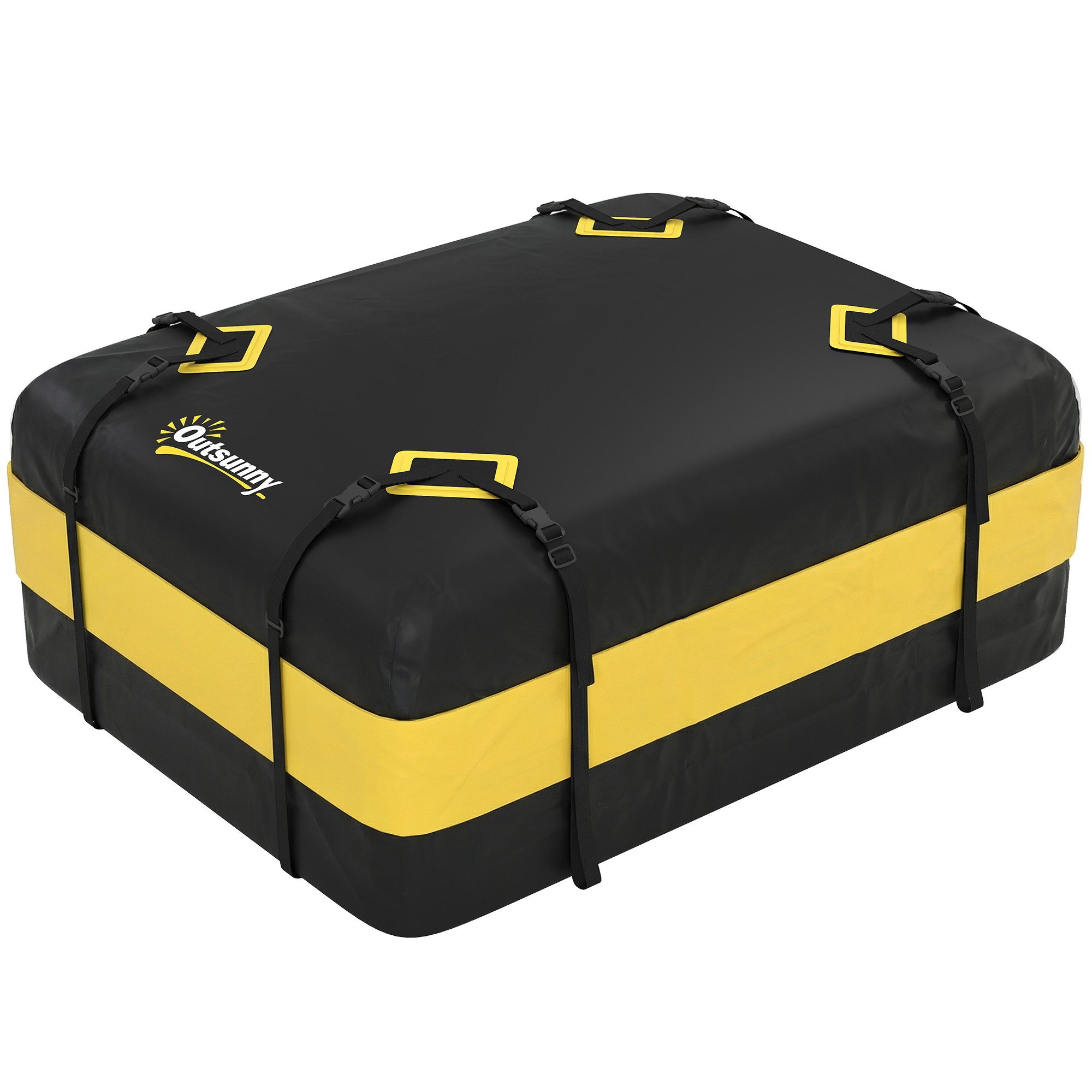Outsunny Dachbox Auto Gepäckbox mit 8 Verstärkte Gurte Rutsch-Matte Türhaken, (425L Autodach-Tasche, 1-St., Wasserdicht Dachgepäckträger Tasche), für alle Fahrzeugdächer mit,ohne Gepäckträger Gelb