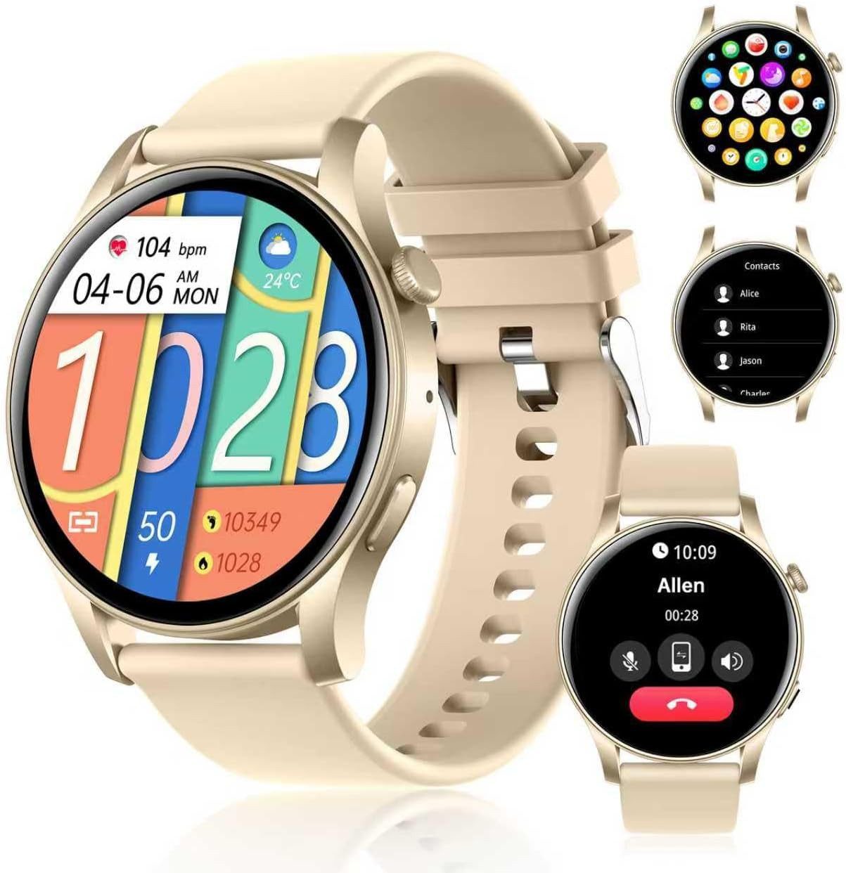 Tulbeys KC88 Smartwatch (3,6 cm, android ios), Smartwatch mit AMOLED Display Bluetooth Telefonie und Fitness Tracking