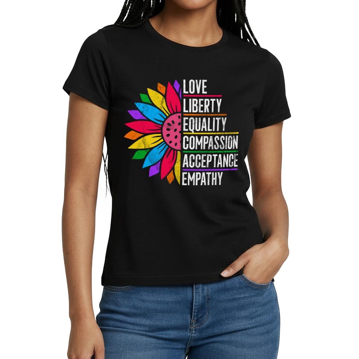 Spreadshirt T-Shirt Werte Der Vielfalt Sonnenblume Pride Frauen T-Shirt (1-tlg) Slim Fit, fällt klein aus