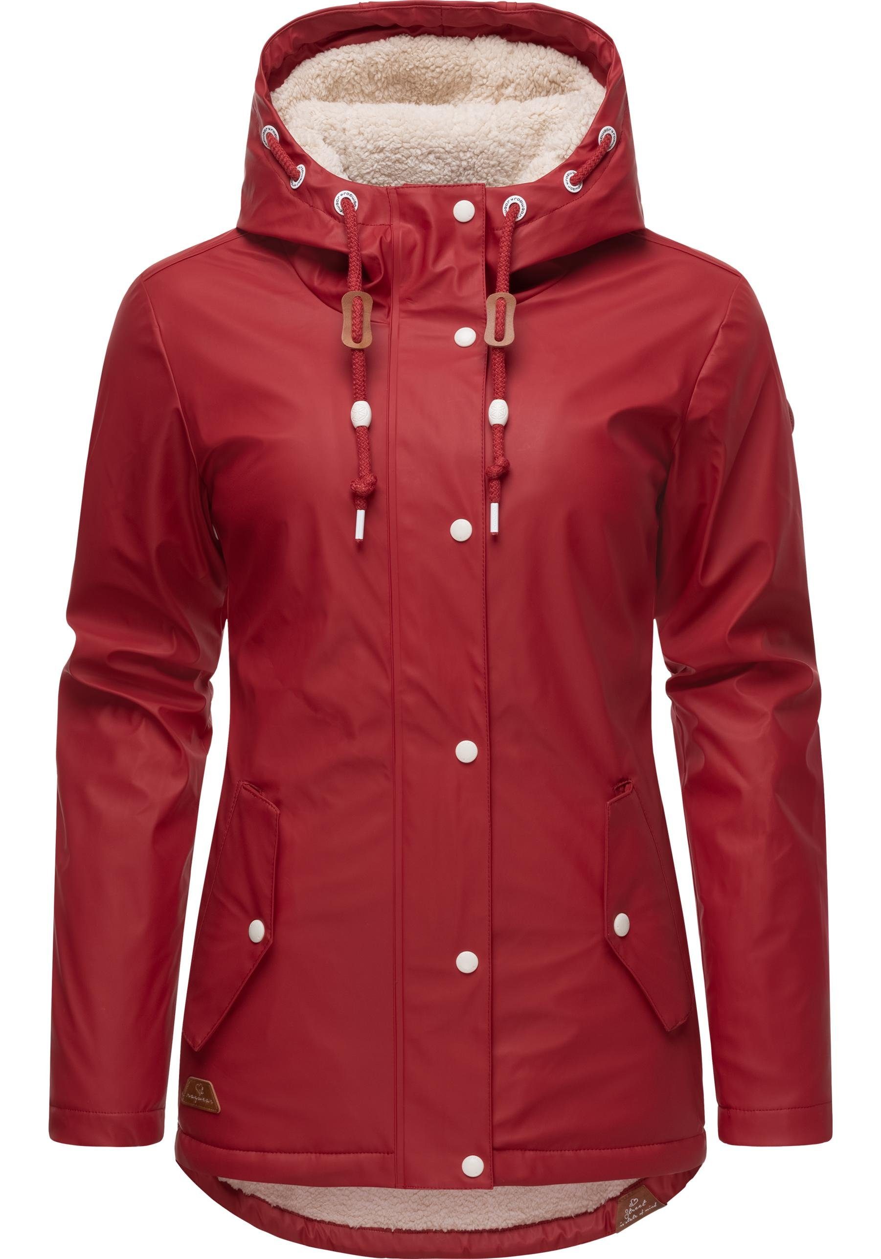 Ragwear Regenjacke Marge warm gefütterter Damen Winter Regenmantel dunkelrot