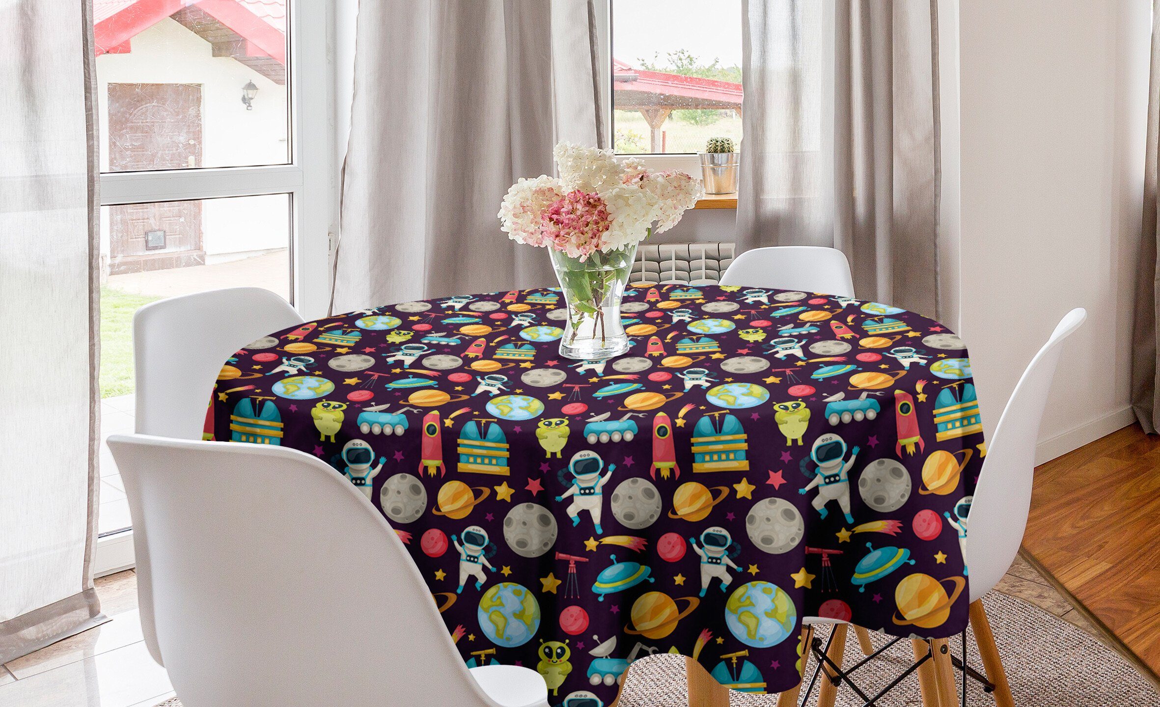 Abakuhaus Tischdecke Kreis Tischdecke Abdeckung für Esszimmer Küche Dekoration, Platz Galaxy-Party-Muster