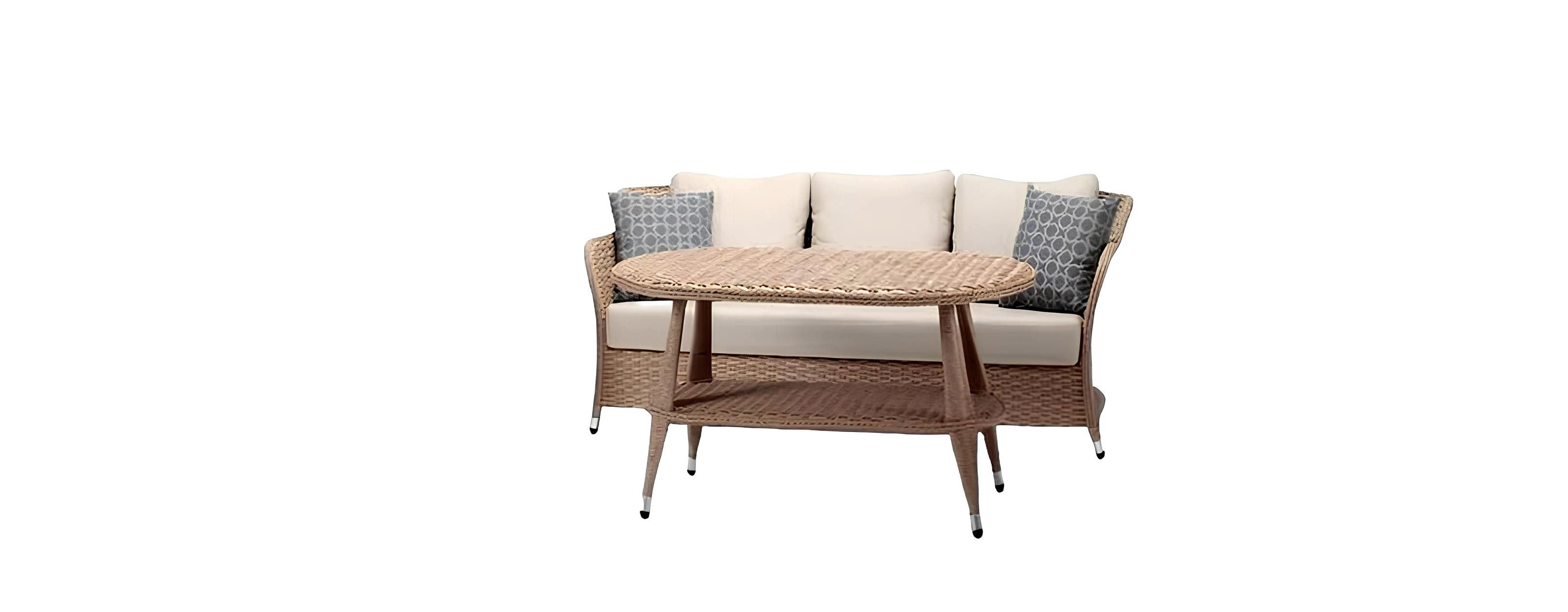 Xlmoebel Polstergarnitur Beige Sofagarnitur mit Couchtisch für stilvolle Terrassenmomente, (Sofagarnitur, 4-tlg., 4tlg Set(Sofa 3 Sitzer+2x Sessel+Couchtisch), Hergestellt in Europa