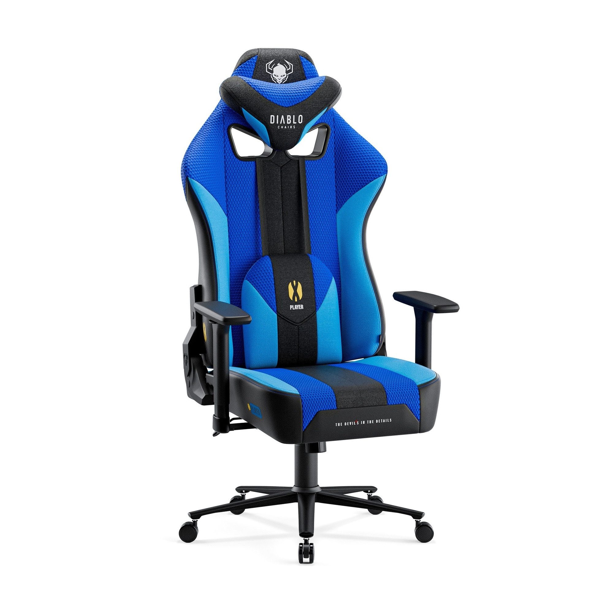 DIABLO CHAIRS Gaming-Stuhl X-Player 2.0 Stoff ergonomisch Honeycomb TiltTech 3D-Armlehnen (TiltTech System, Honeycomb, 3D-Armlehnen, 3 Größen: S/L/XL), Kopfstütze Lendenkissen Wippfunktion Metallbasis