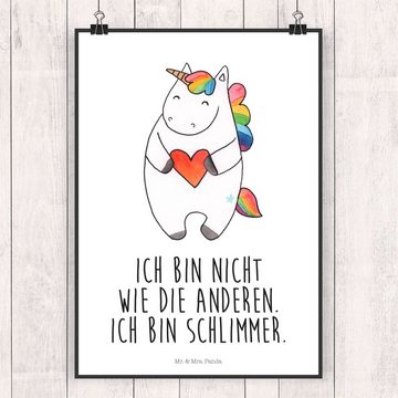 Mr. & Mrs. Panda Poster DIN A1 Einhorn Herz - Weiß - Geschenk, böse, Wanddeko, Posterdruck, U, Einhorn Herz (1 St), Brillanter Druck