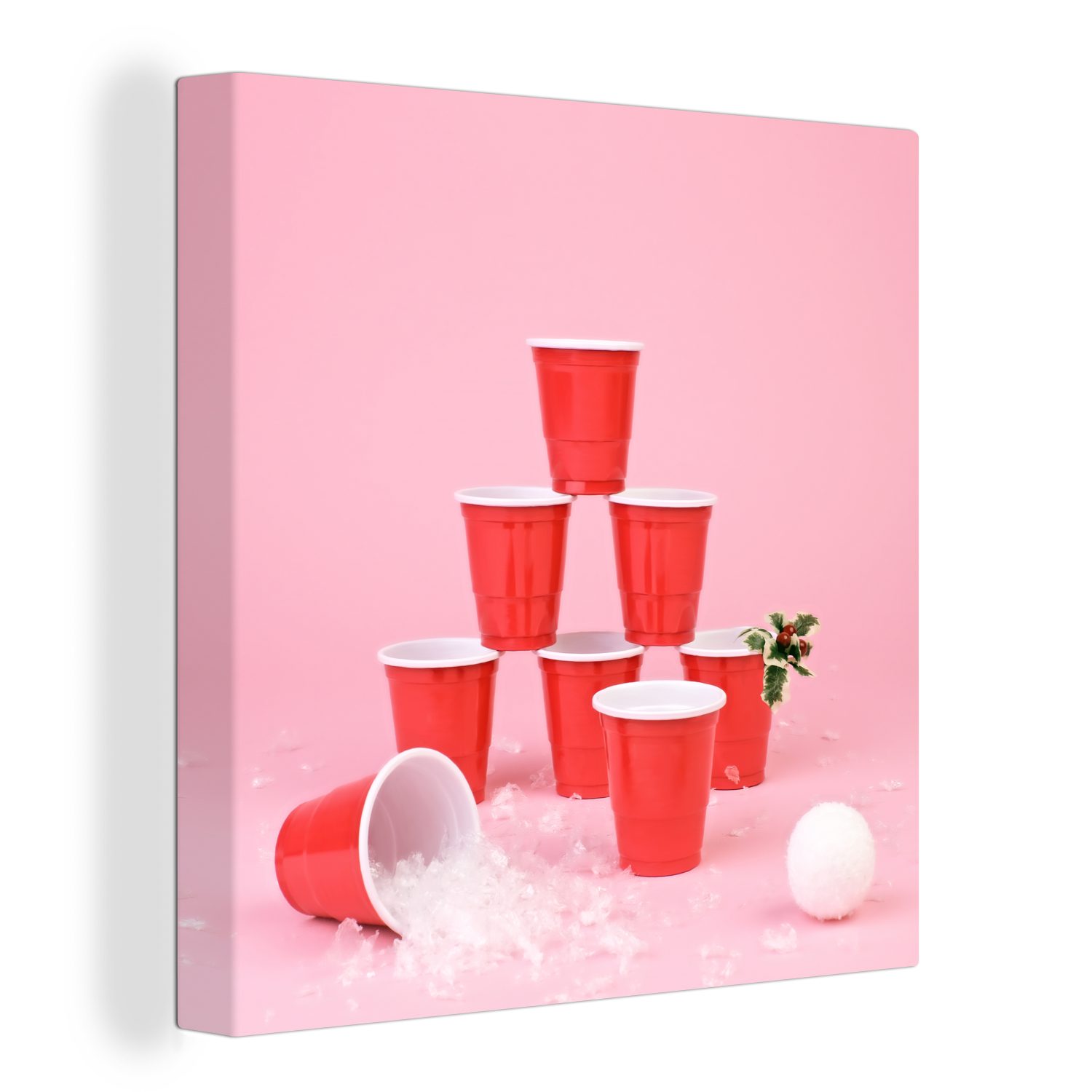 OneMillionCanvasses® Leinwandbild Ein Stapel roter Becher für Bierpong, (1 St), Leinwand Bilder für Wohnzimmer Schlafzimmer