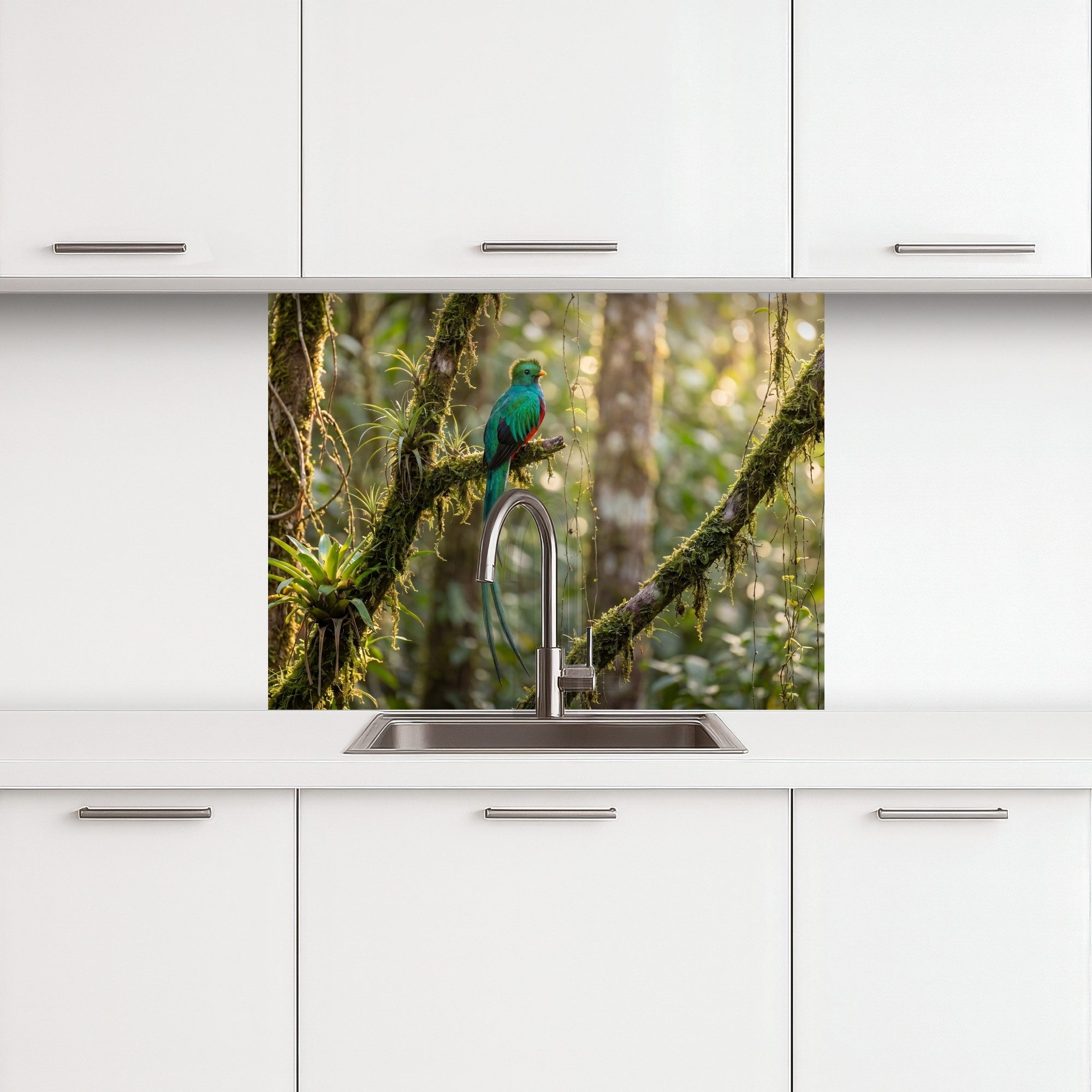 KitchenYeah Küchenrückwand selbstklebend (keine Folie) Quetzal - Dschungel - Natur - Grün, (1-tlg), Spritzschutz, Küche, Rückwand, Küchenwand, Küchenfront, 80x60 cm