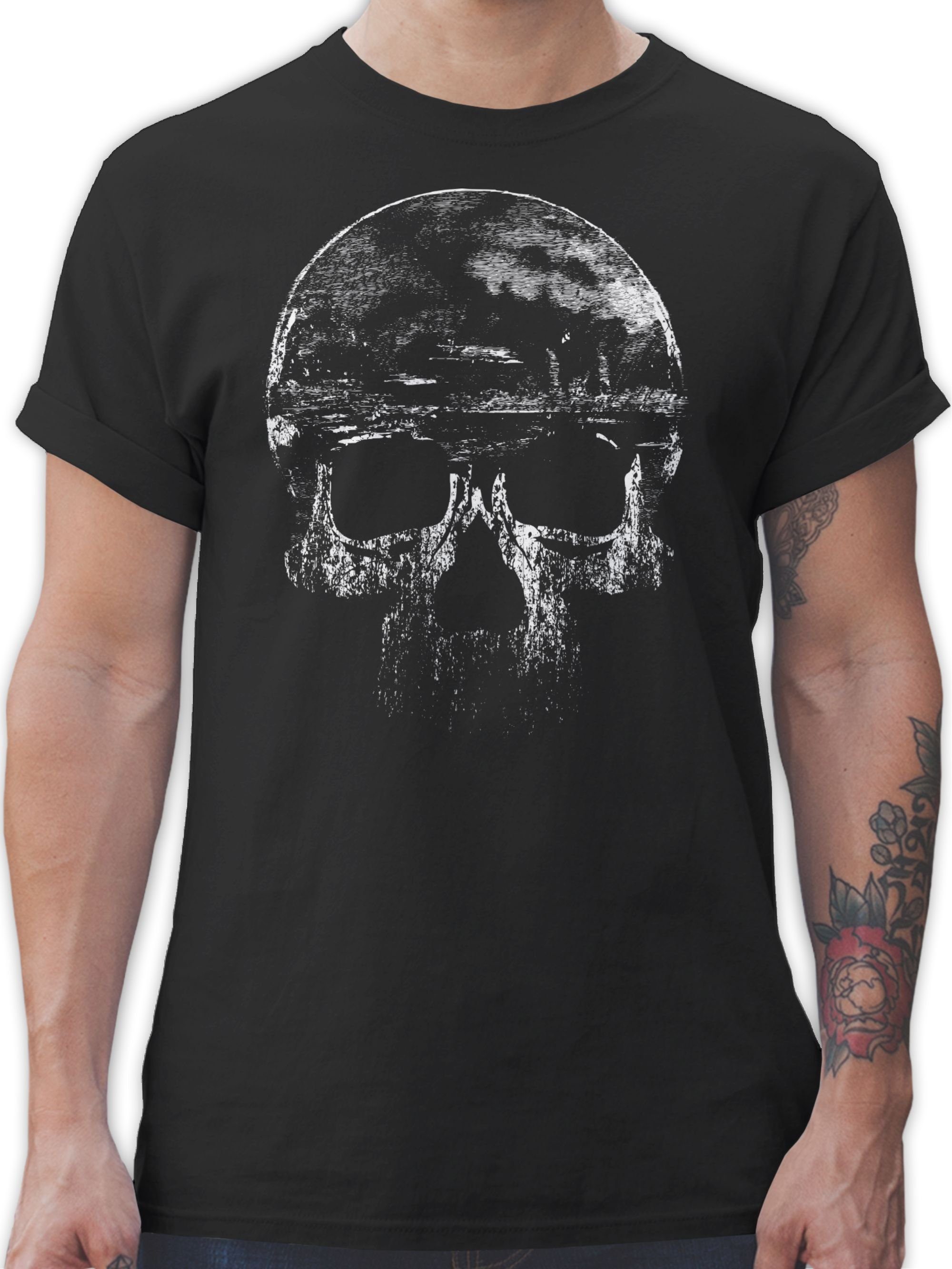 Shirtracer T-Shirt Vintage Totenkopf Biker 1 Schwarz