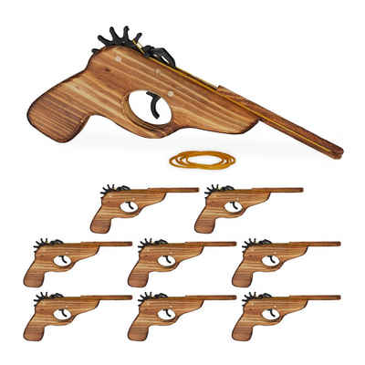 relaxdays Cowboy-Kostüm 9 x Gummiband Pistole aus Holz