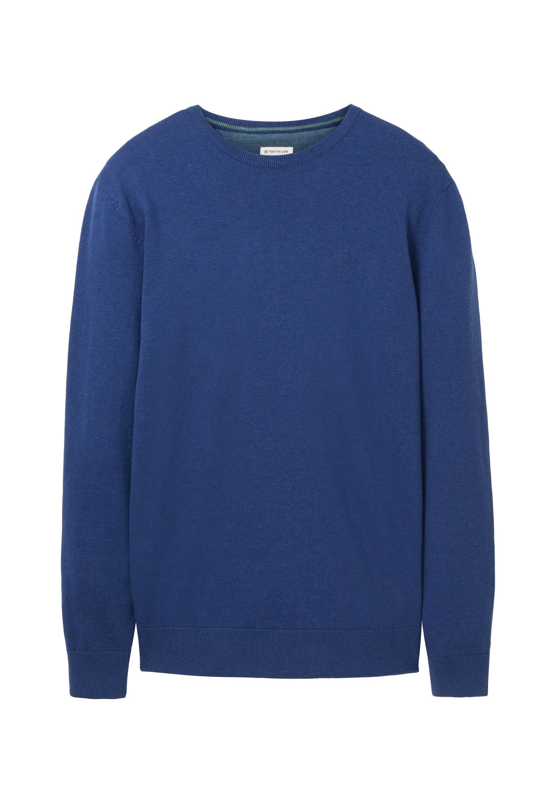Sweatshirt Rippbündchen Pullover Sweatshirt meliert (1-tlg) blau mit TOM TAILOR