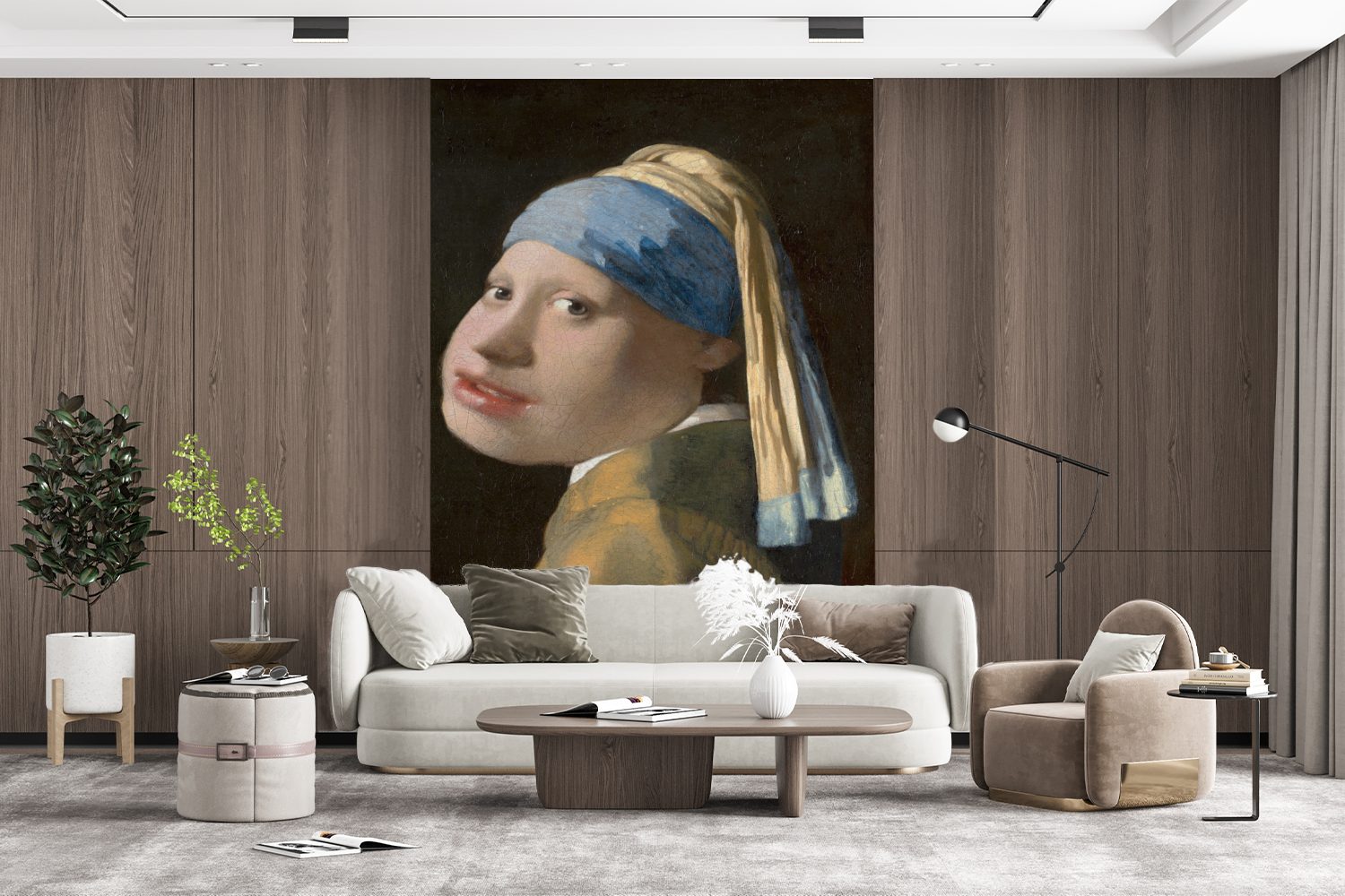 Vermeer Matt, dem MuchoWow (3 Karikatur, bedruckt, Montagefertig Perlenohrring Wohnzimmer, Tapete - Das mit Johannes für Fototapete - Mädchen Vinyl Wandtapete St),