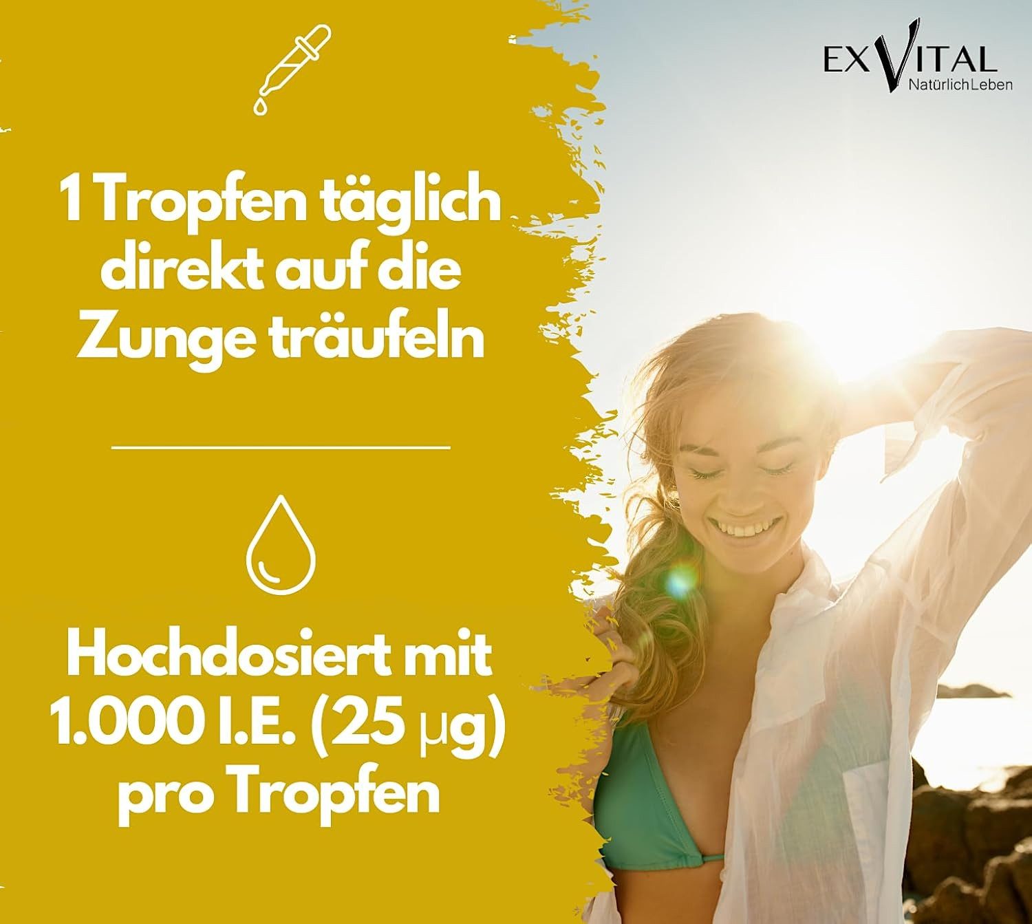 Vitamin D3 Tropfen – 25 μg - 1000 I.E. pro Tropfen, Laborgeprüft Tropfen, 50 ml