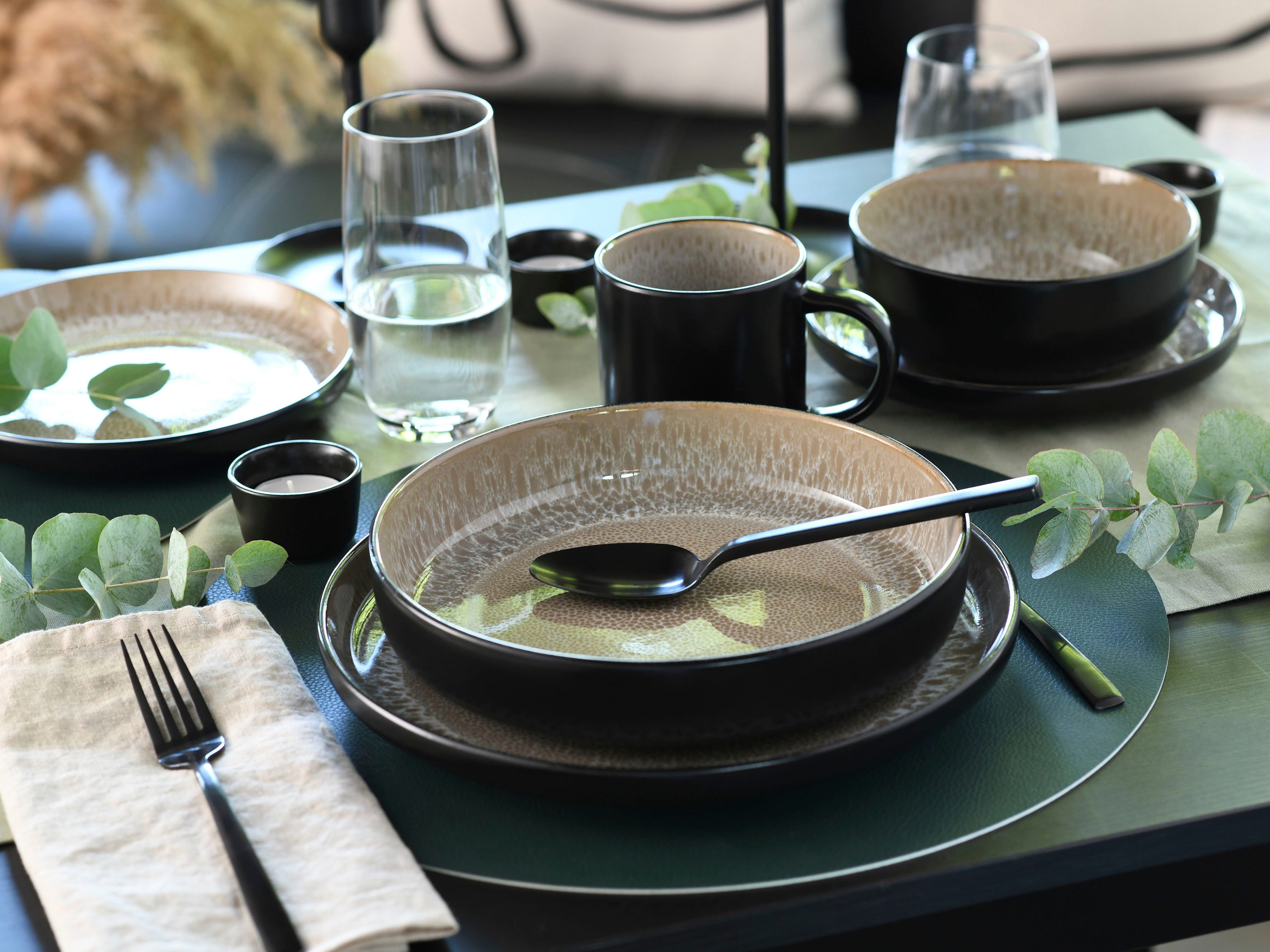 OTTO home Kombiservice modernes Geschirr-Set, Service Novalee (30-tlg), 6 Personen, Steinzeug, hohe Haltbarkeit, spülmaschinen- & mikrowellengeeignet, Reaktivglasur