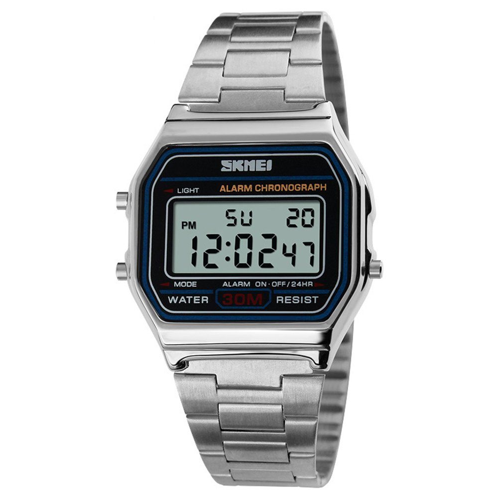 Luxus Business Uhren Digitaluhr Sportuhr 30M GelldG Edelstahl Uhr silber wasserdichte Herren