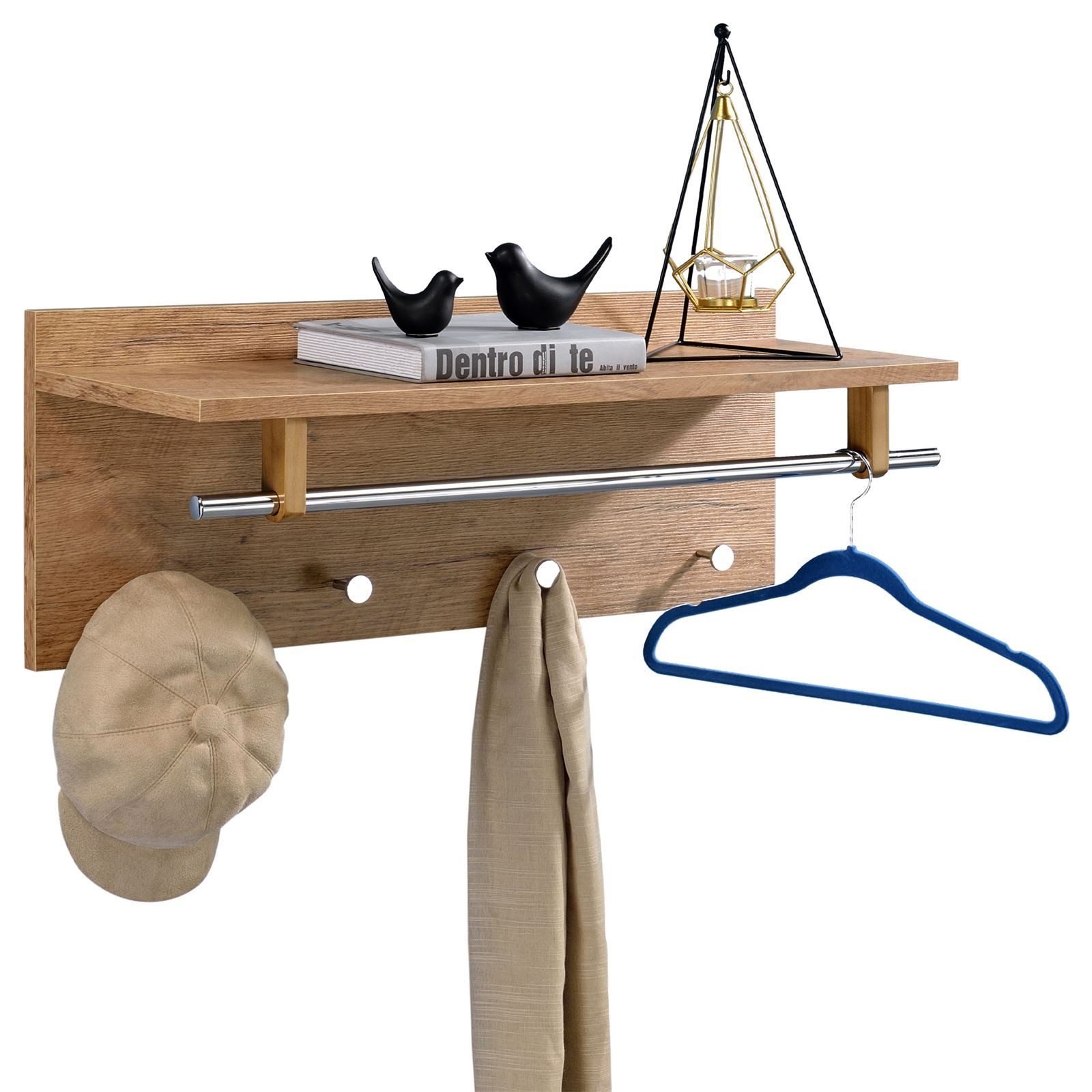 IDIMEX Garderobenhalter ULF, Wandgarderobe mit Kleiderhaken und Hutablage, Flurmöbel wildeiche