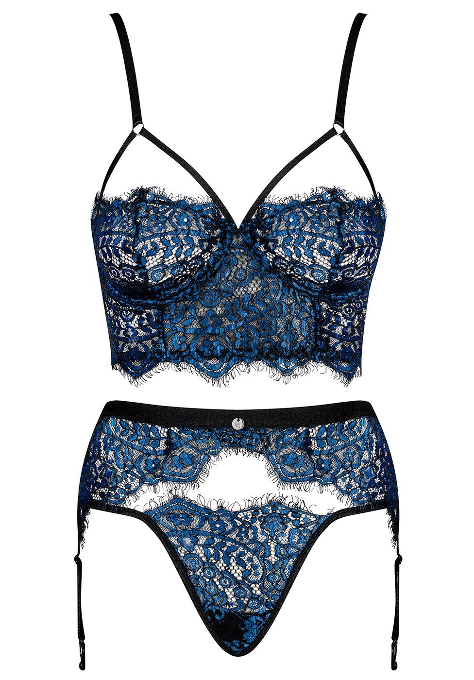 Dessous-Set tlg. Set: String 3 Obsessive BH, - und Yassmyne Strumpfhalter blau Bügel-BH