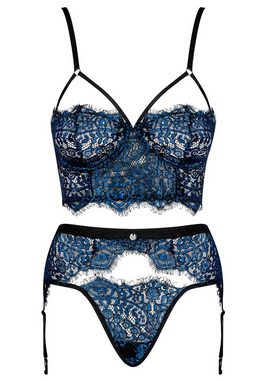 Obsessive Set: Bügel-BH Yassmyne 3 tlg. Dessous-Set BH, String und Strumpfhalter - blau